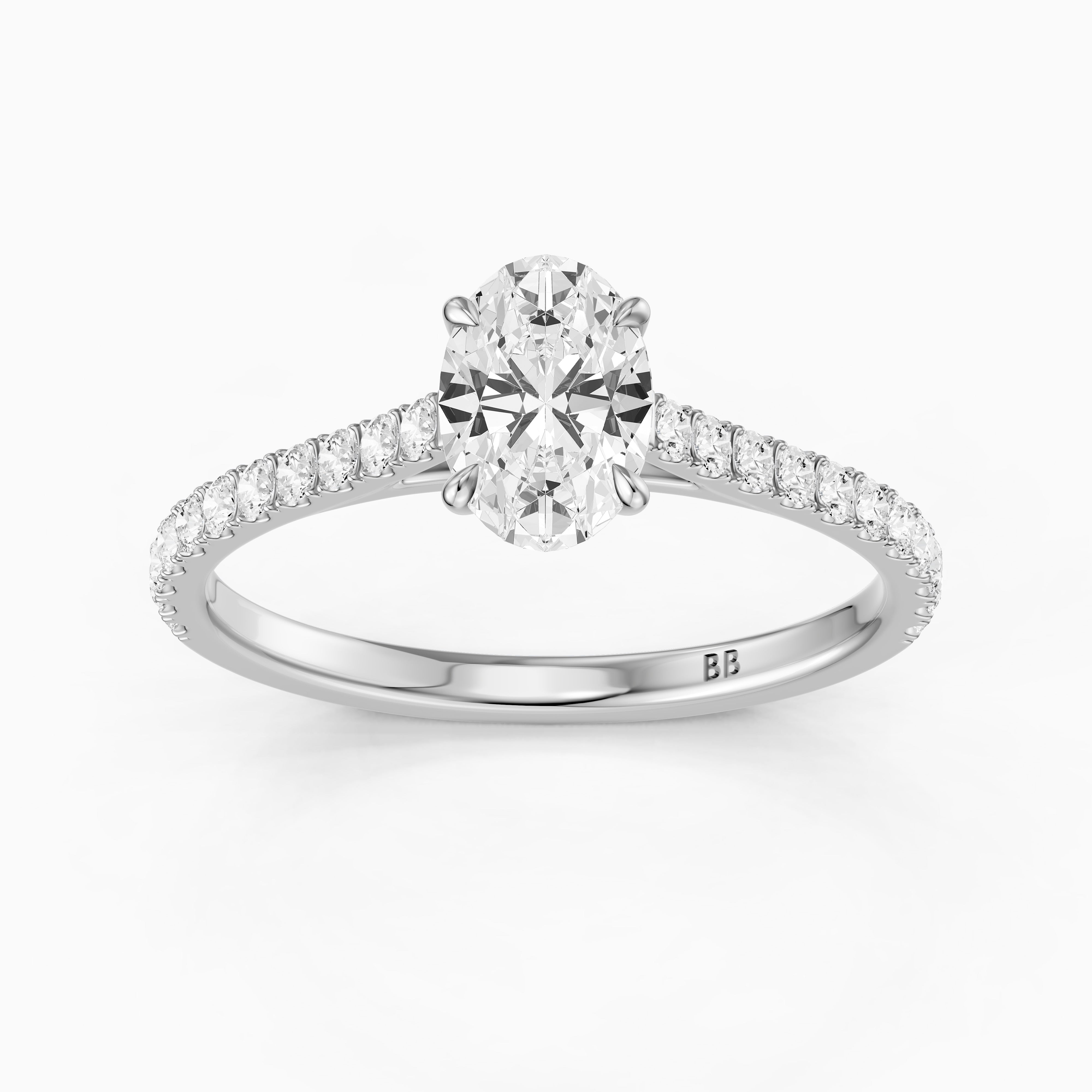 Lively Oval Cut Pave Side Stone Cathedral Style Moissanite Diamond Ring