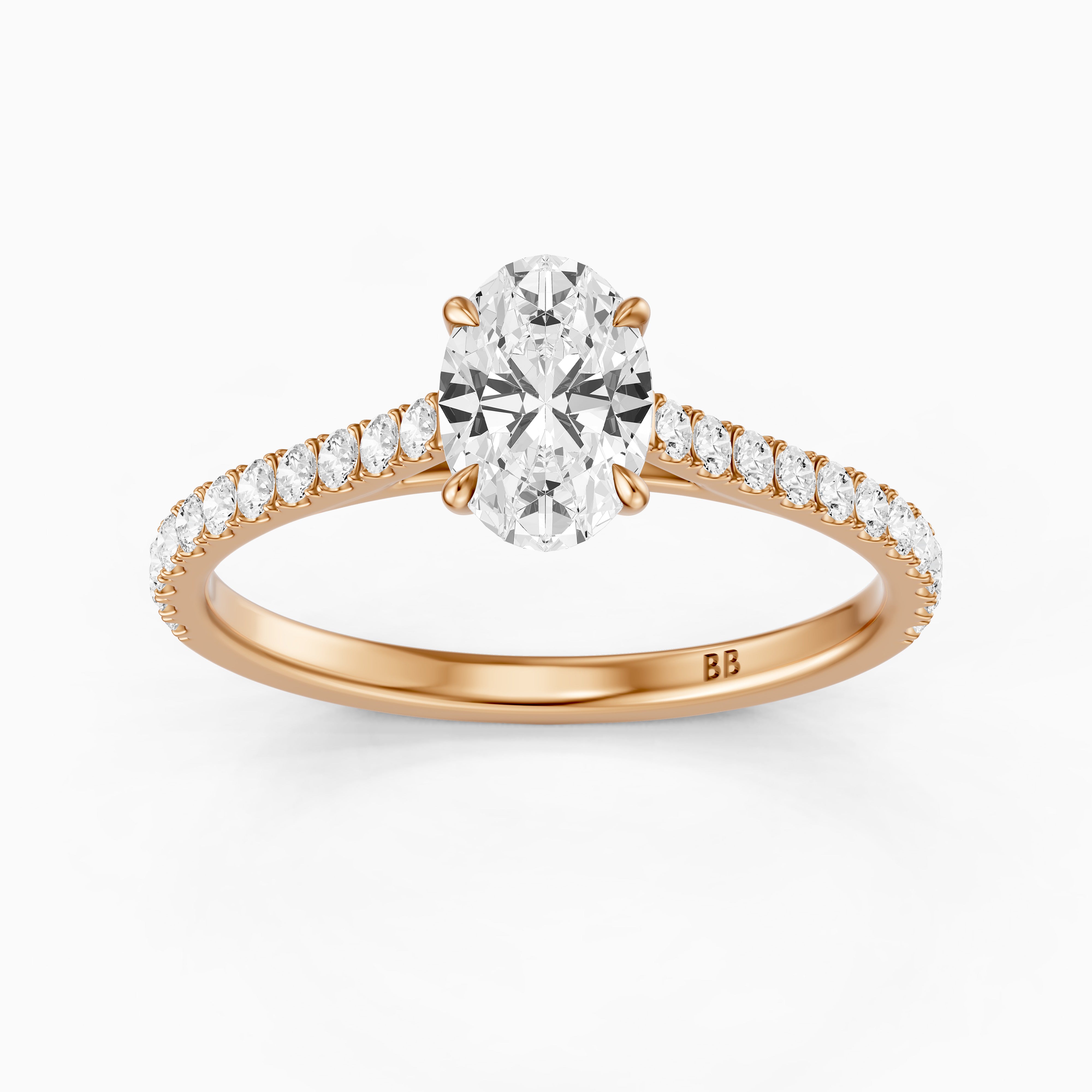 Lively Oval Cut Pave Side Stone Cathedral Style Moissanite Diamond Ring