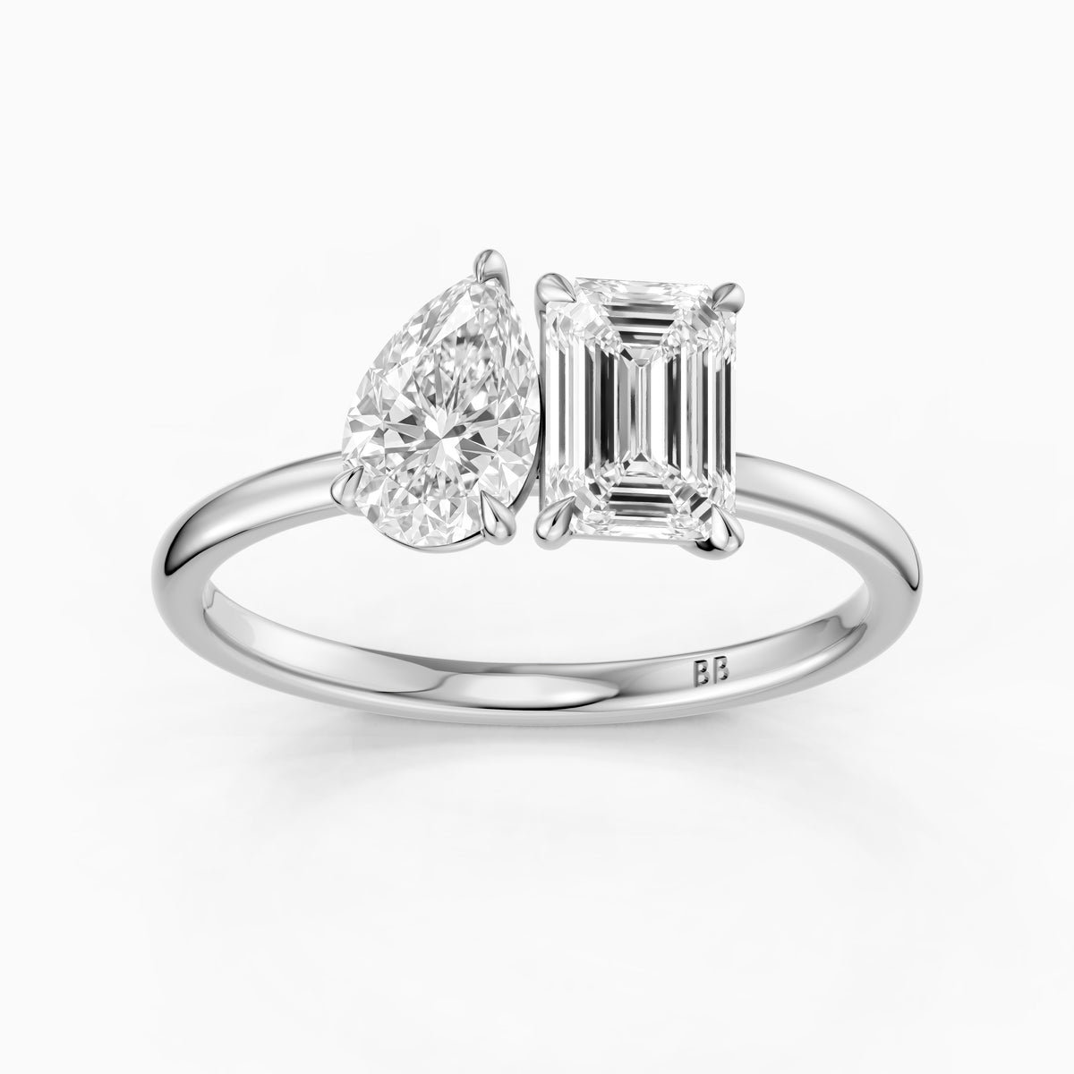 Payton Toi Et Moi Engagement Ring With Pear and Emerald Moissanite Diamonds