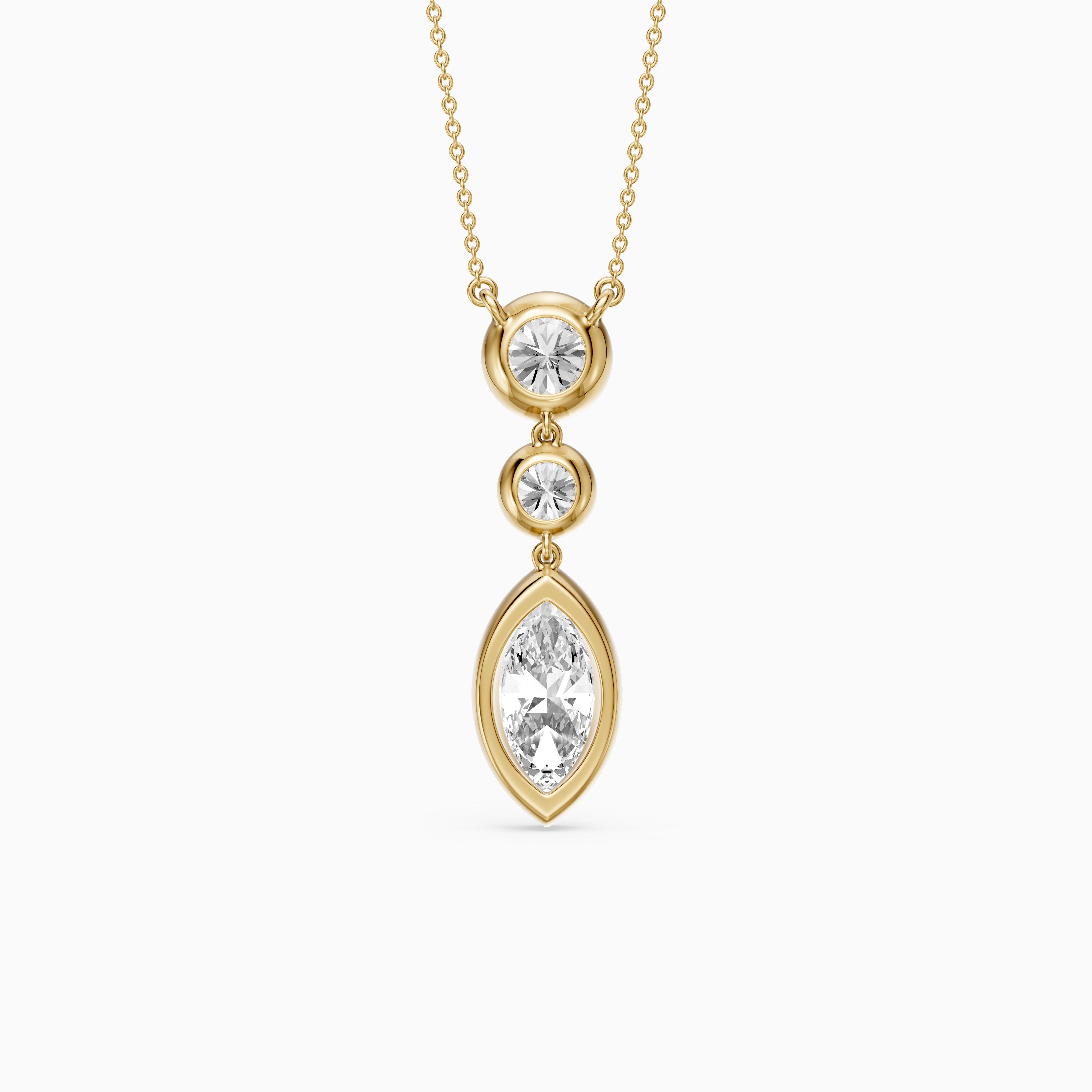 Astrid Marquise and Round Lab Grown Diamond Bezel Drop Pendant