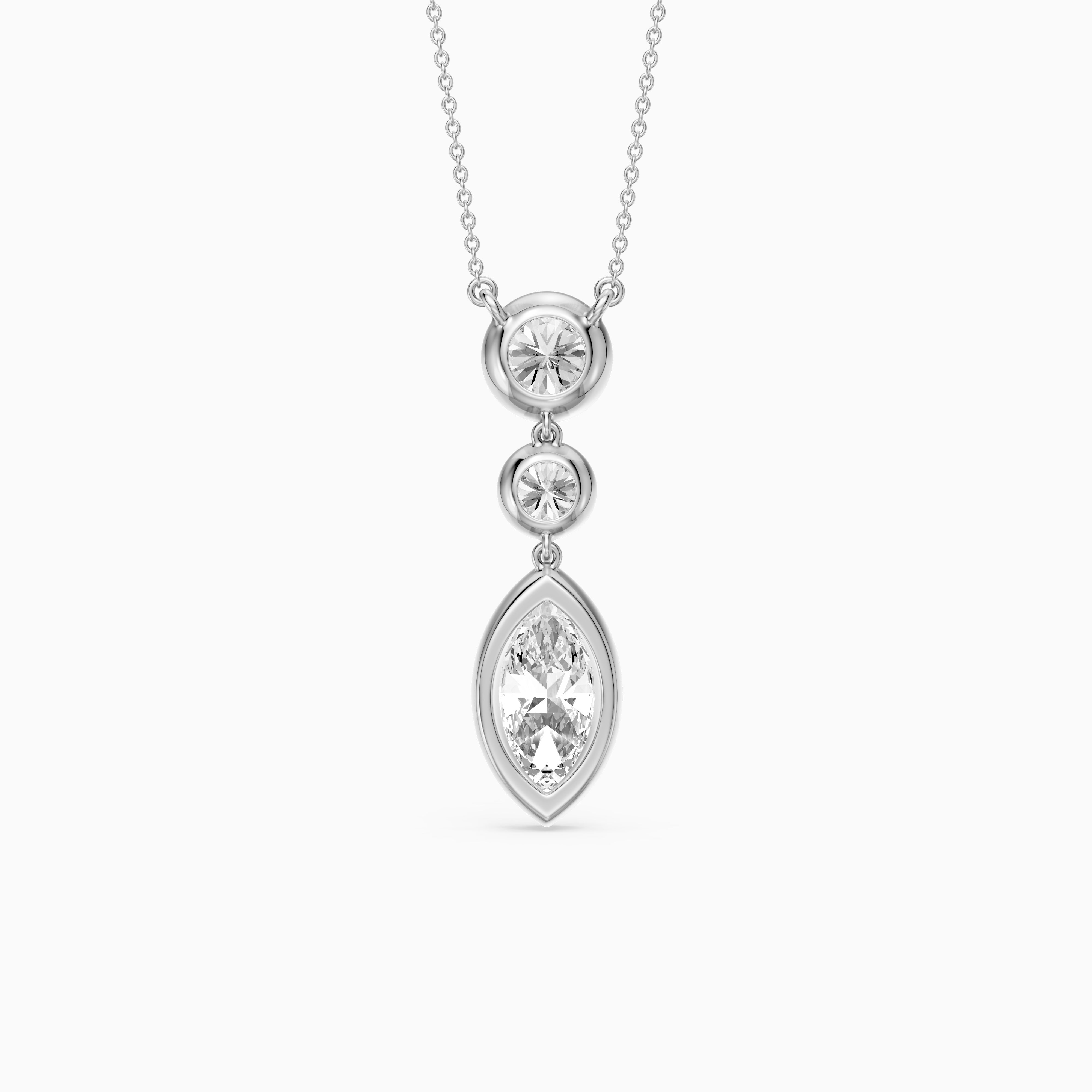 Astrid Marquise and Round Lab Grown Diamond Bezel Drop Pendant
