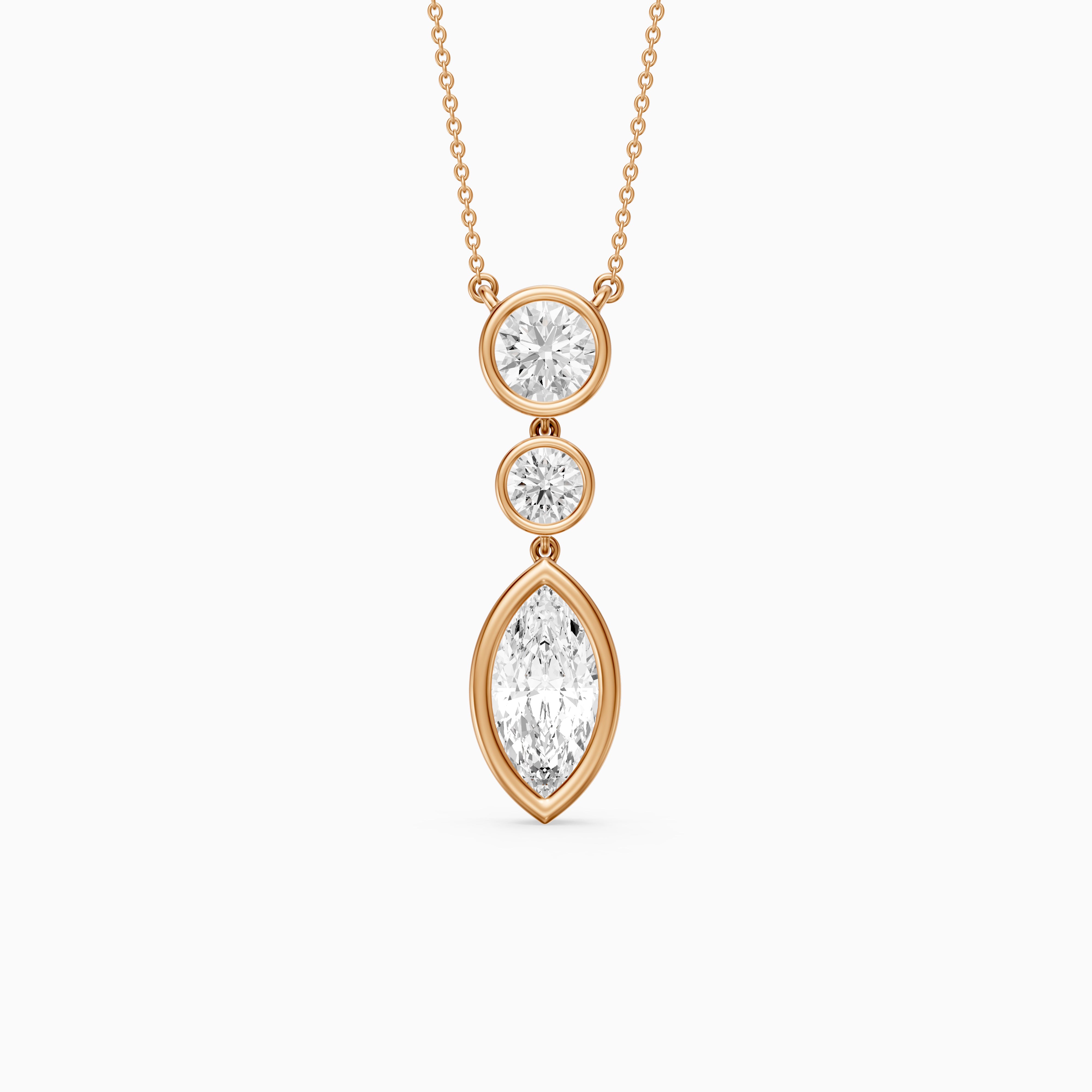 Astrid Marquise and Round Lab Grown Diamond Bezel Drop Pendant
