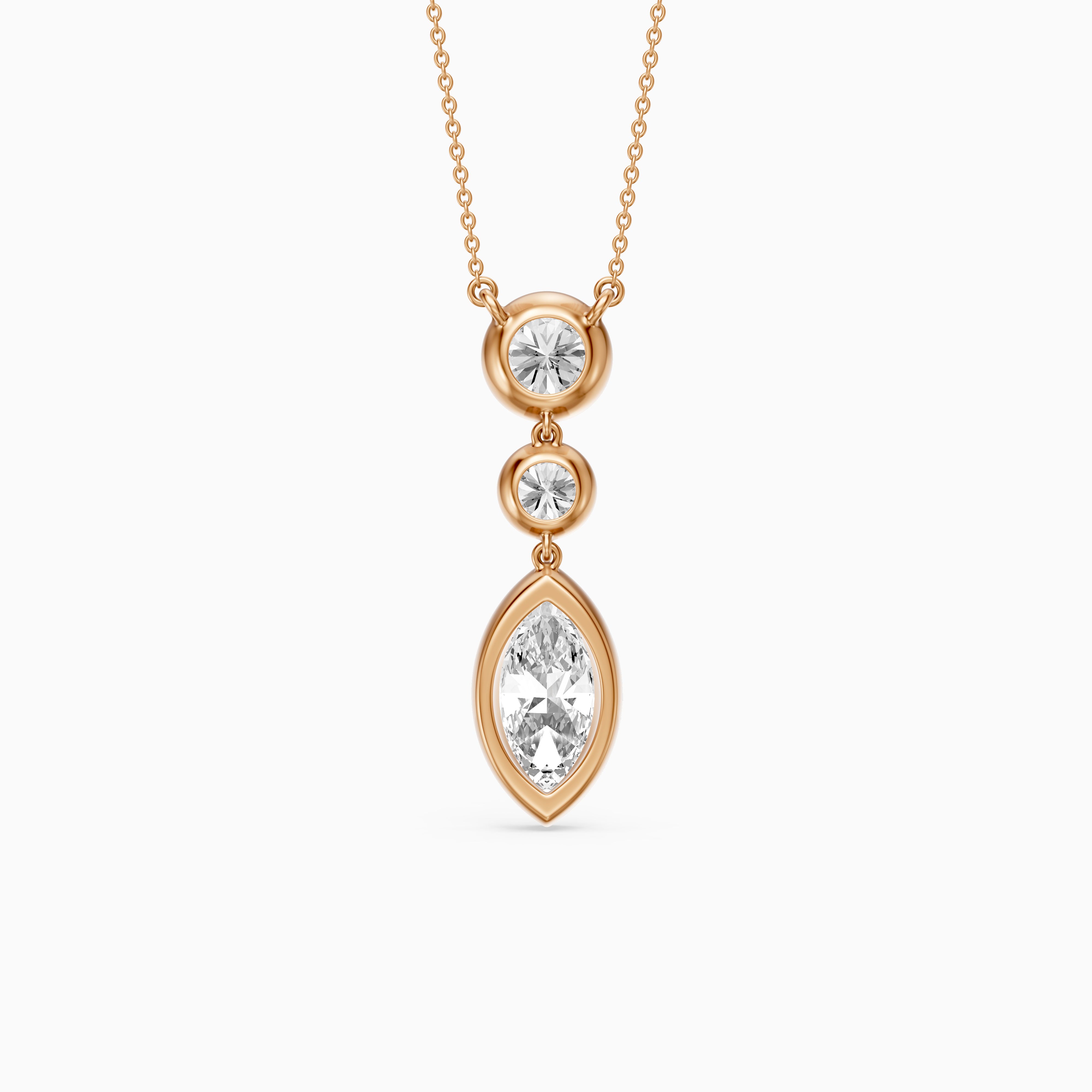Astrid Marquise and Round Lab Grown Diamond Bezel Drop Pendant
