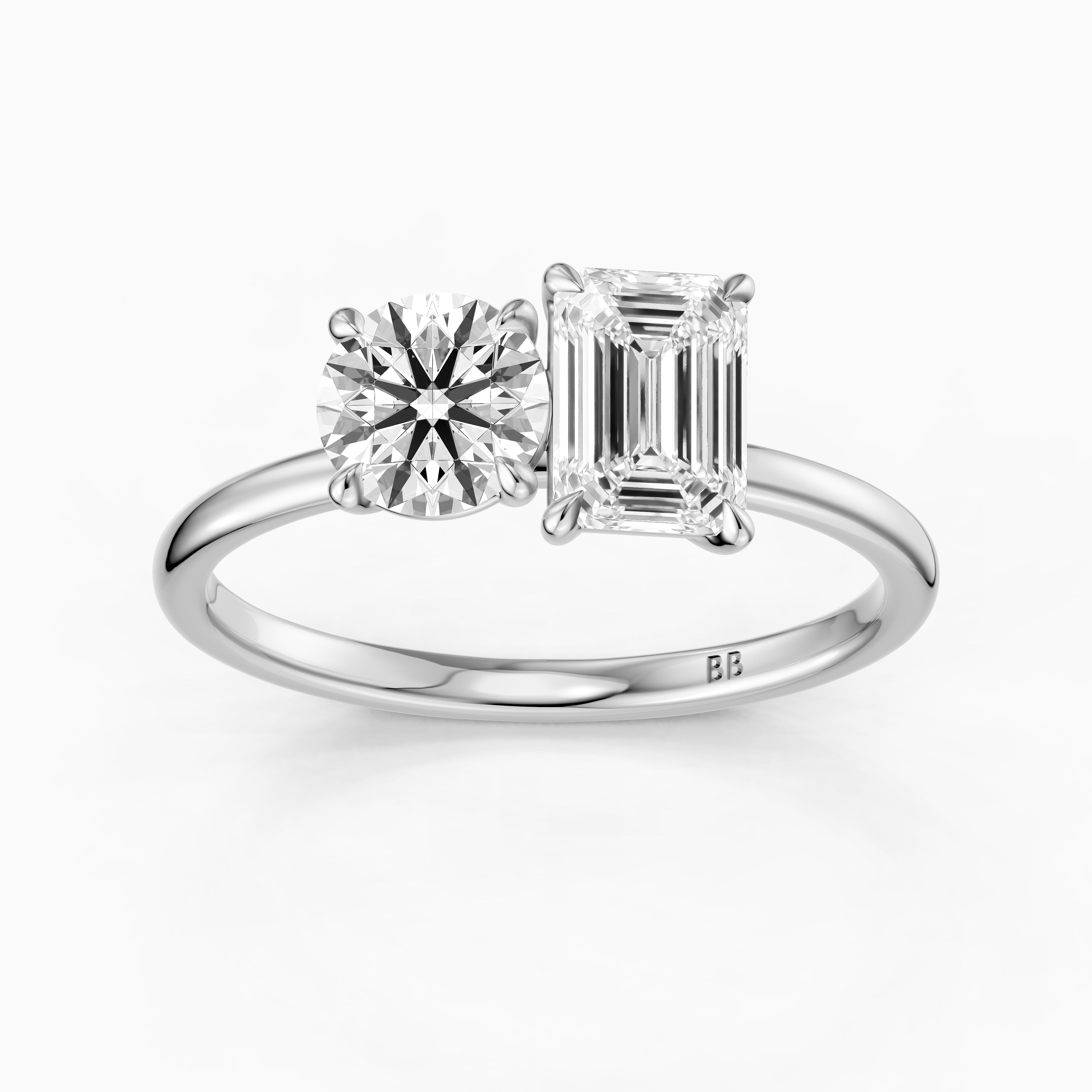 Ayslee Toi Et Moi Engagement Ring With Round and Emerald Cut Moissanite Diamonds