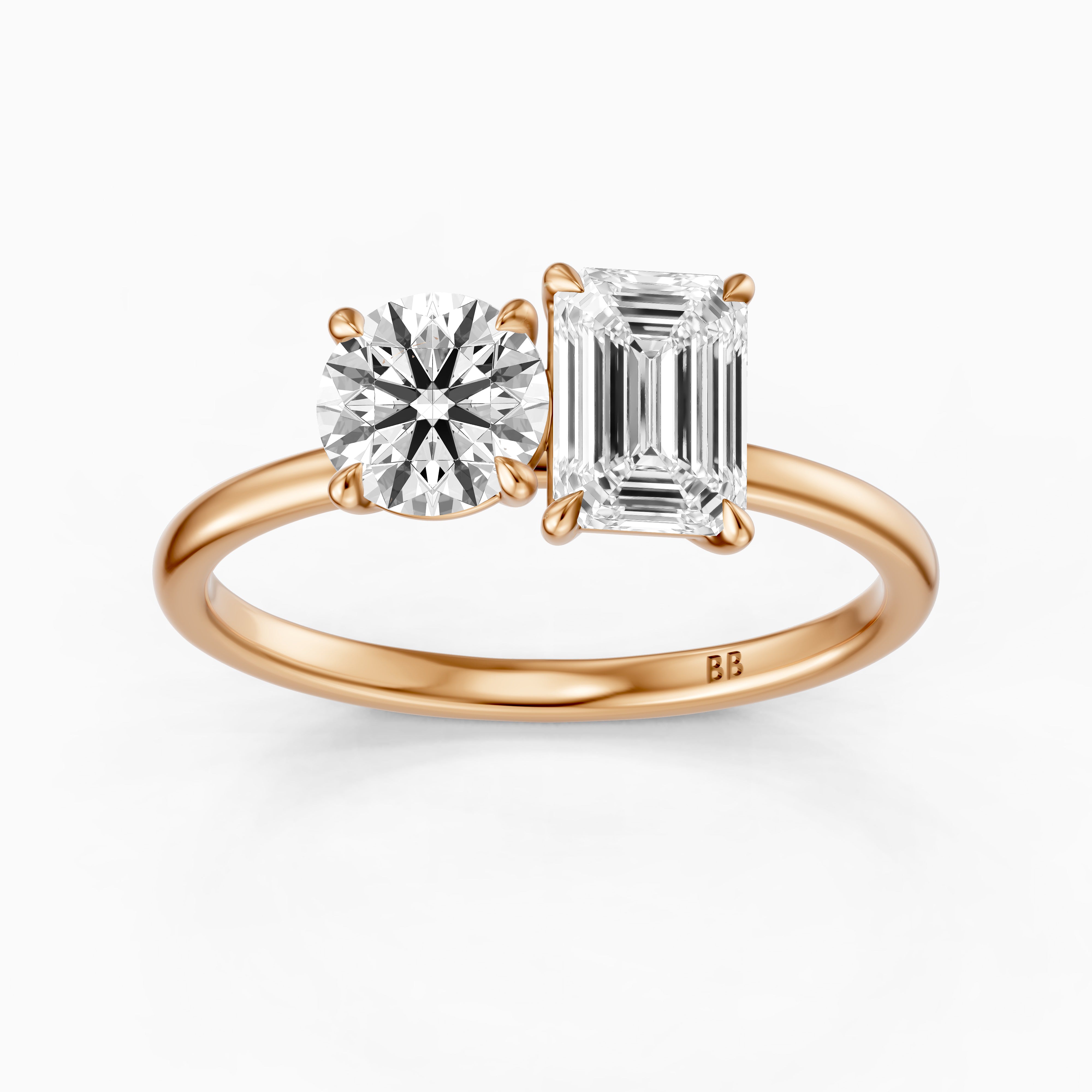 Ayslee Toi Et Moi Engagement Ring With Round and Emerald Cut Moissanite Diamonds