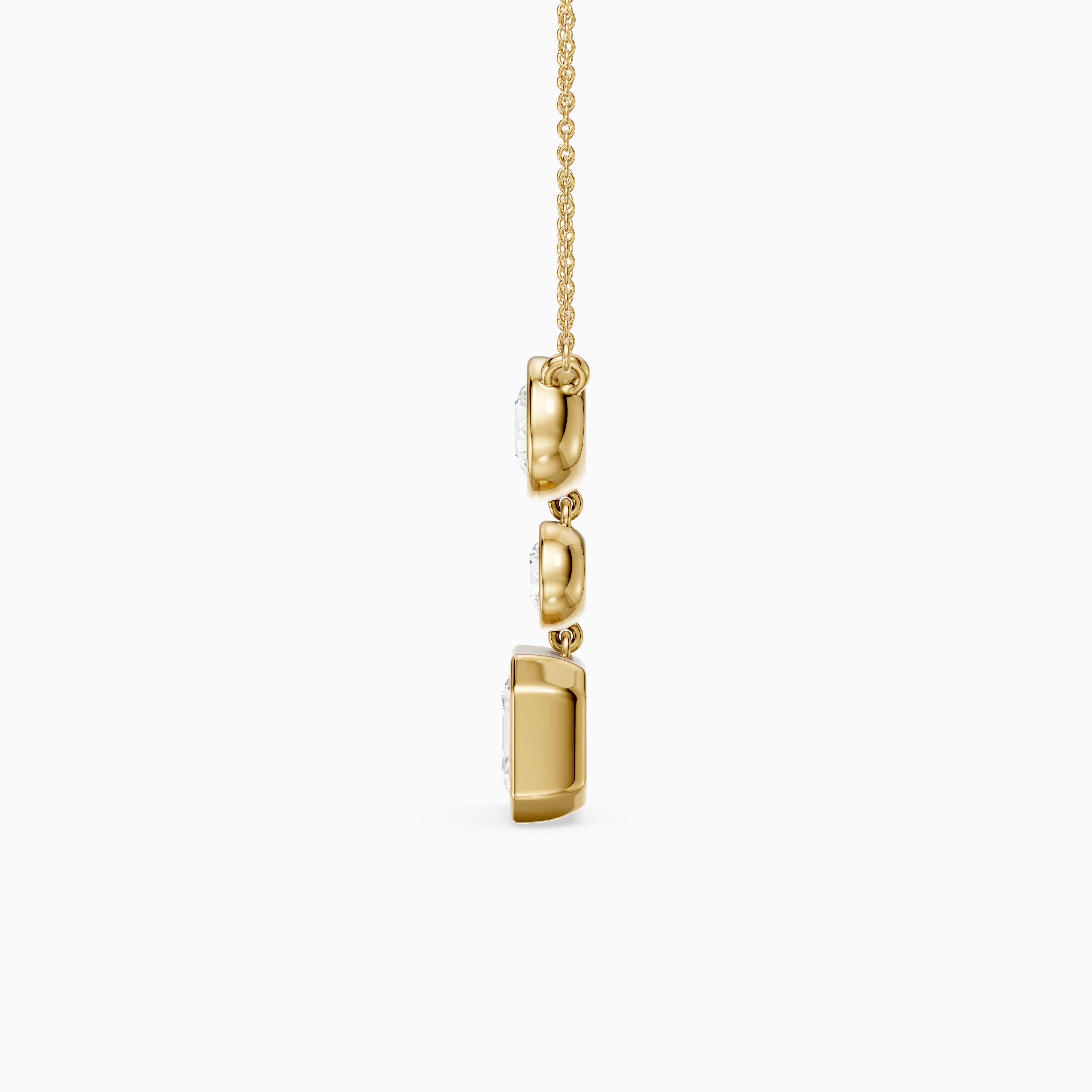 Vanessa Asscher Cut and Round Cut Lab Grown Diamond Bezel Three Stone Pendant