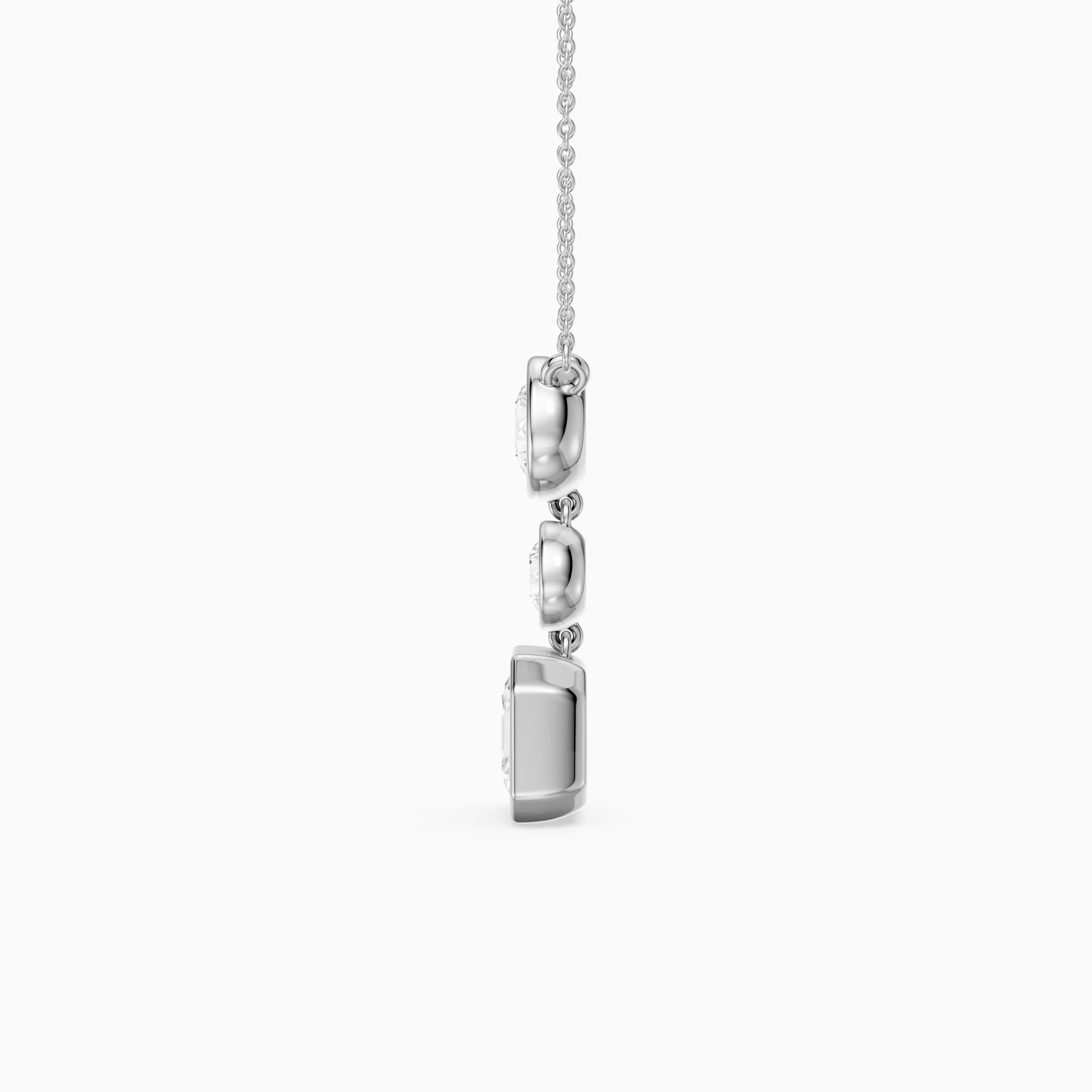 Vanessa Asscher Cut and Round Cut Lab Grown Diamond Bezel Three Stone Pendant