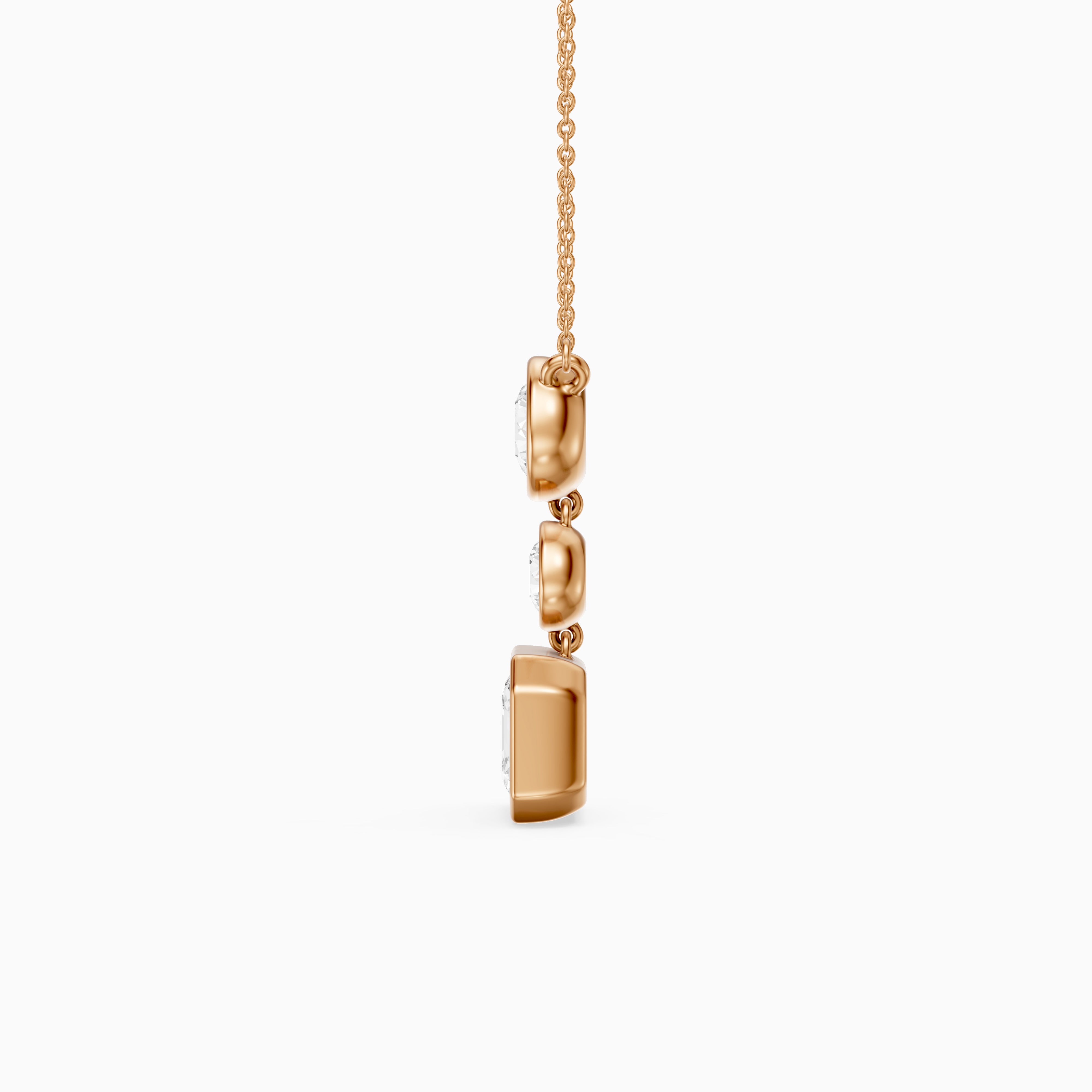 Vanessa Asscher Cut and Round Cut Lab Grown Diamond Bezel Three Stone Pendant