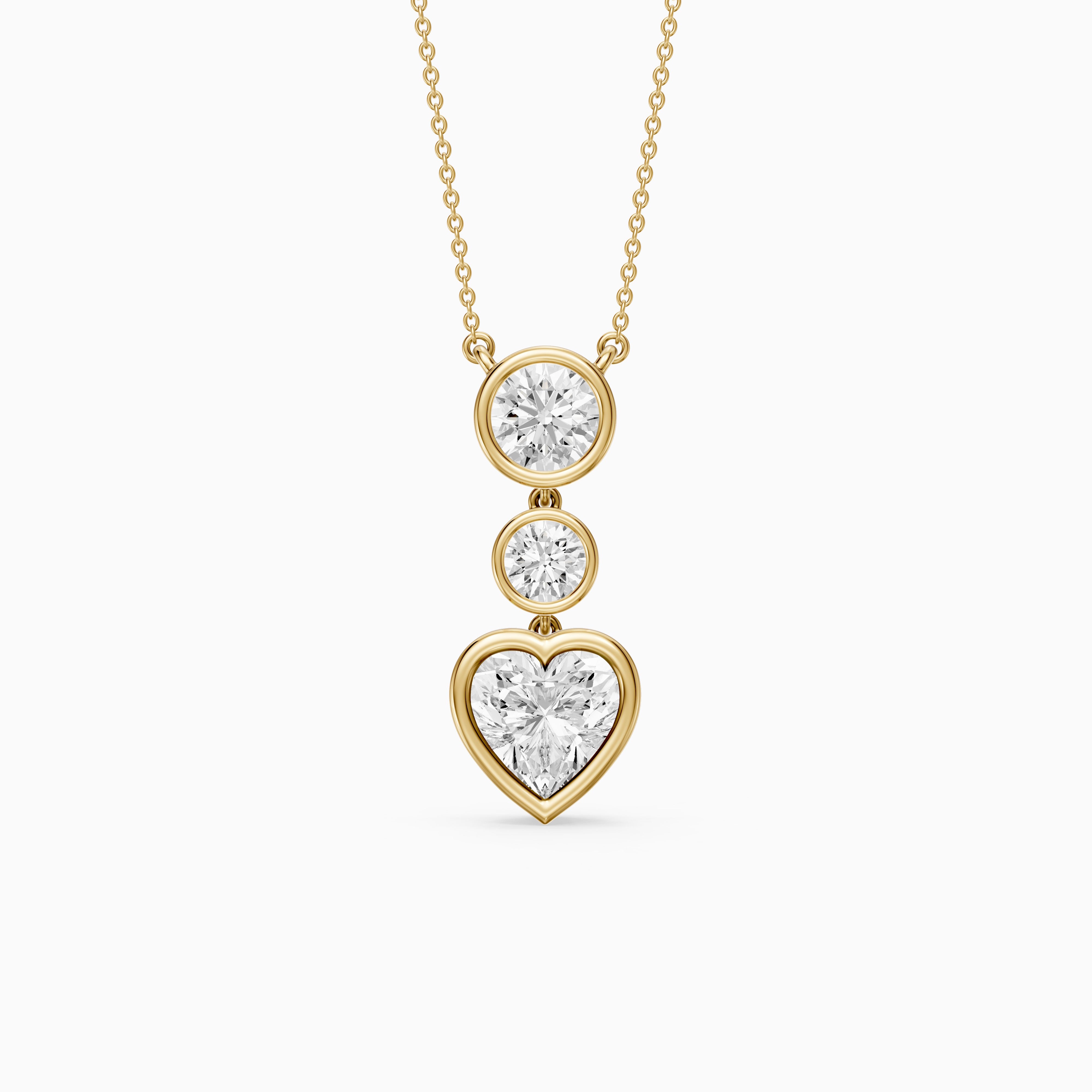 Ivory Heart Shape and Round Lab Grown Diamond Bezel Drop Pendant
