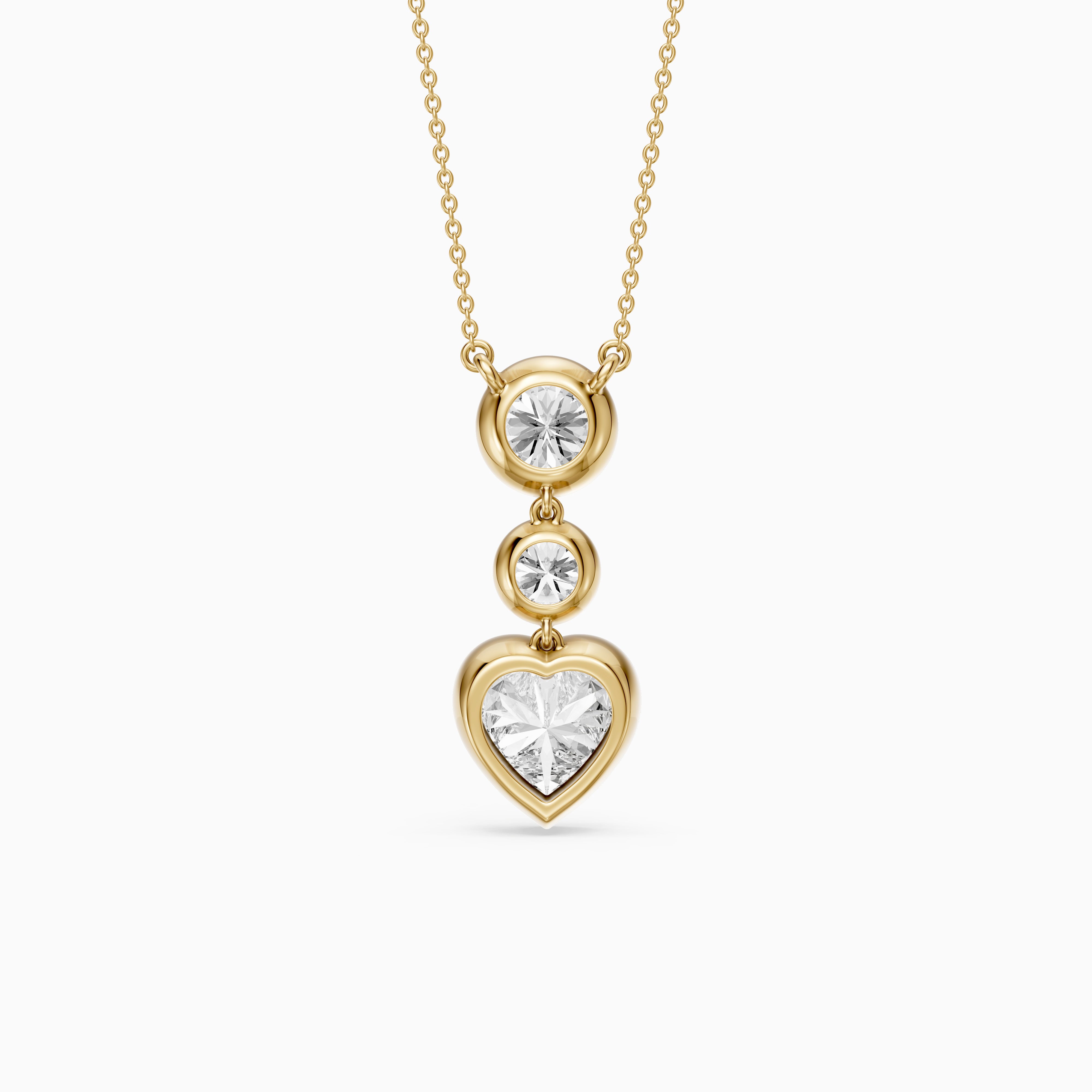 Ivory Heart Shape and Round Lab Grown Diamond Bezel Drop Pendant