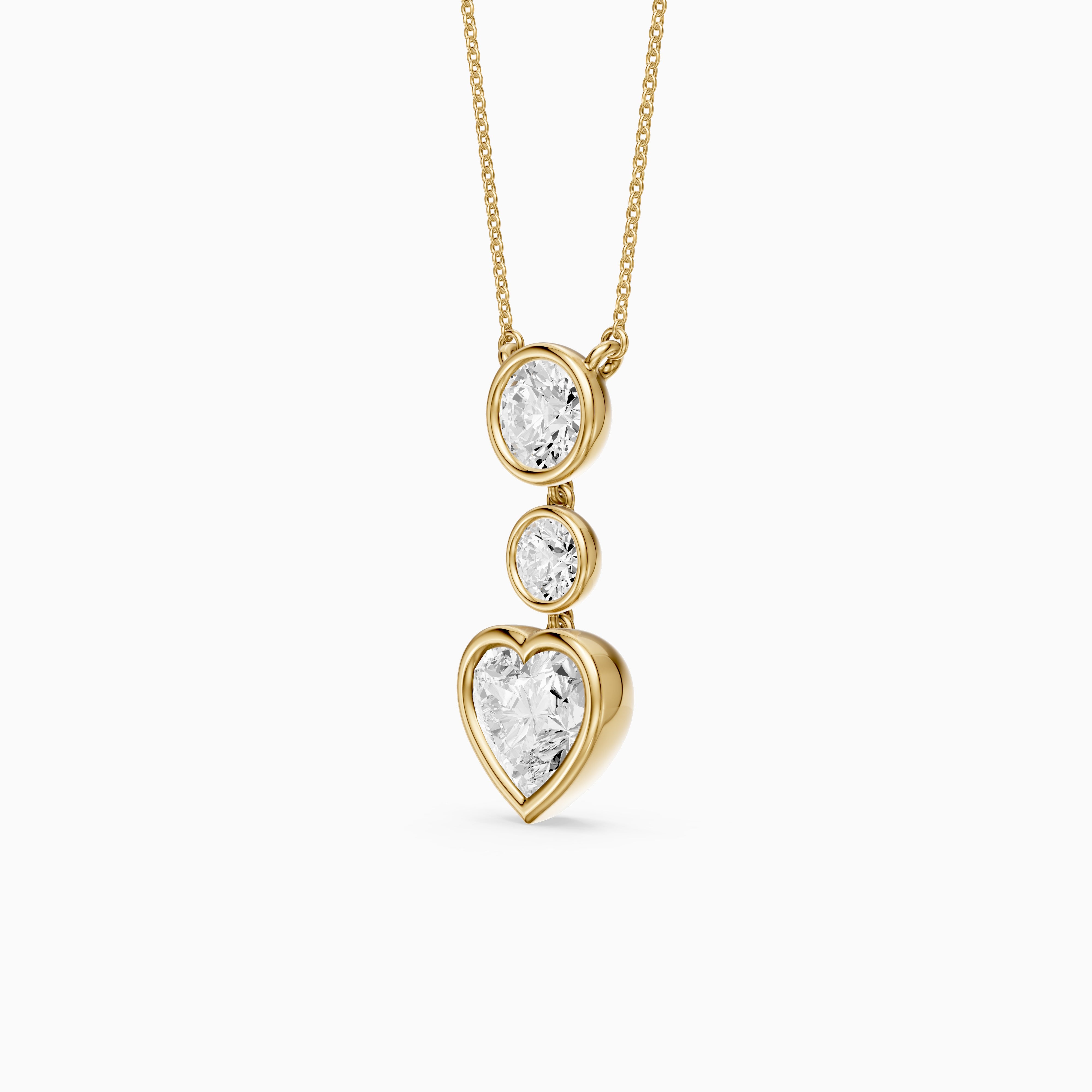 Ivory Heart Shape and Round Lab Grown Diamond Bezel Drop Pendant