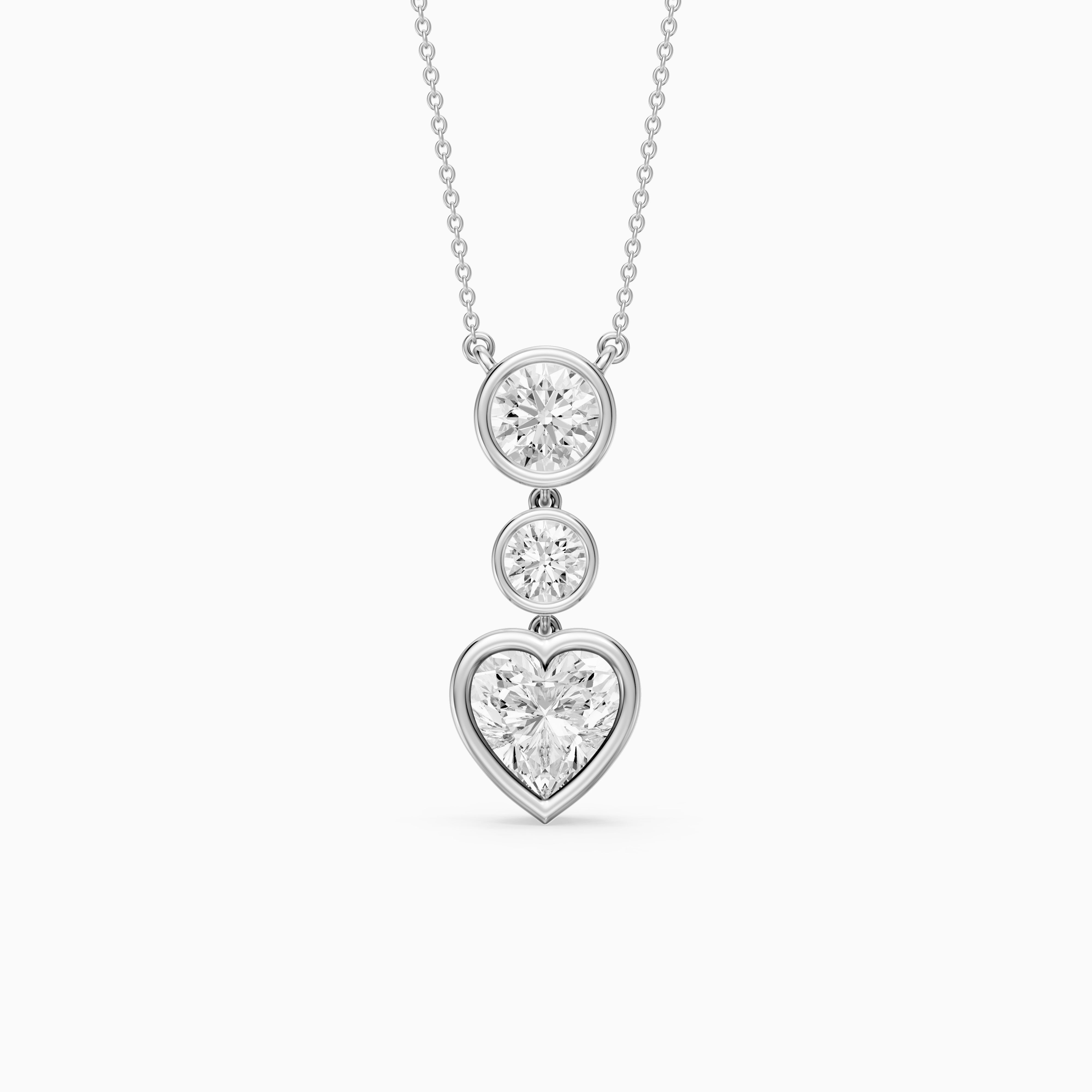Ivory Heart Shape and Round Lab Grown Diamond Bezel Drop Pendant