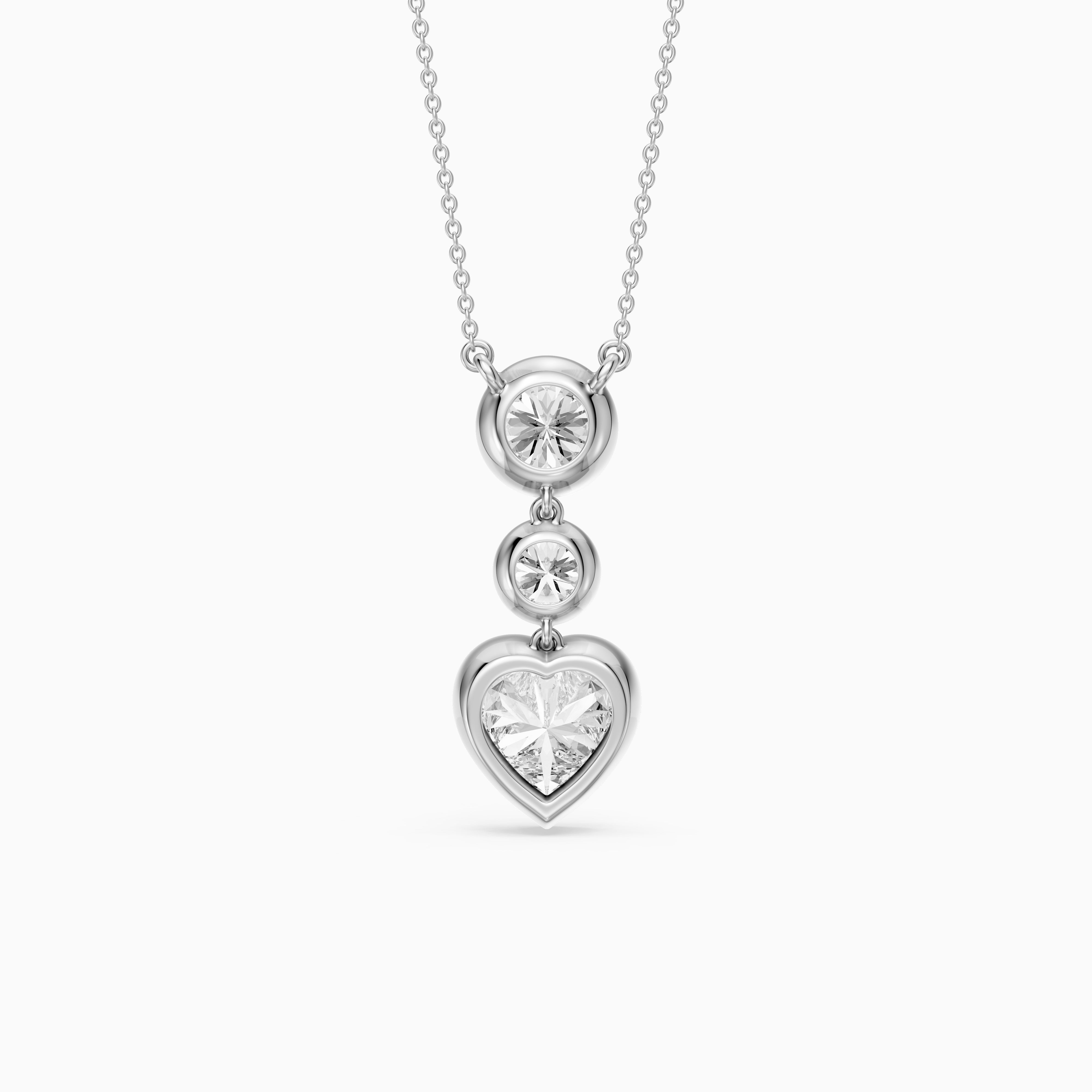 Ivory Heart Shape and Round Lab Grown Diamond Bezel Drop Pendant
