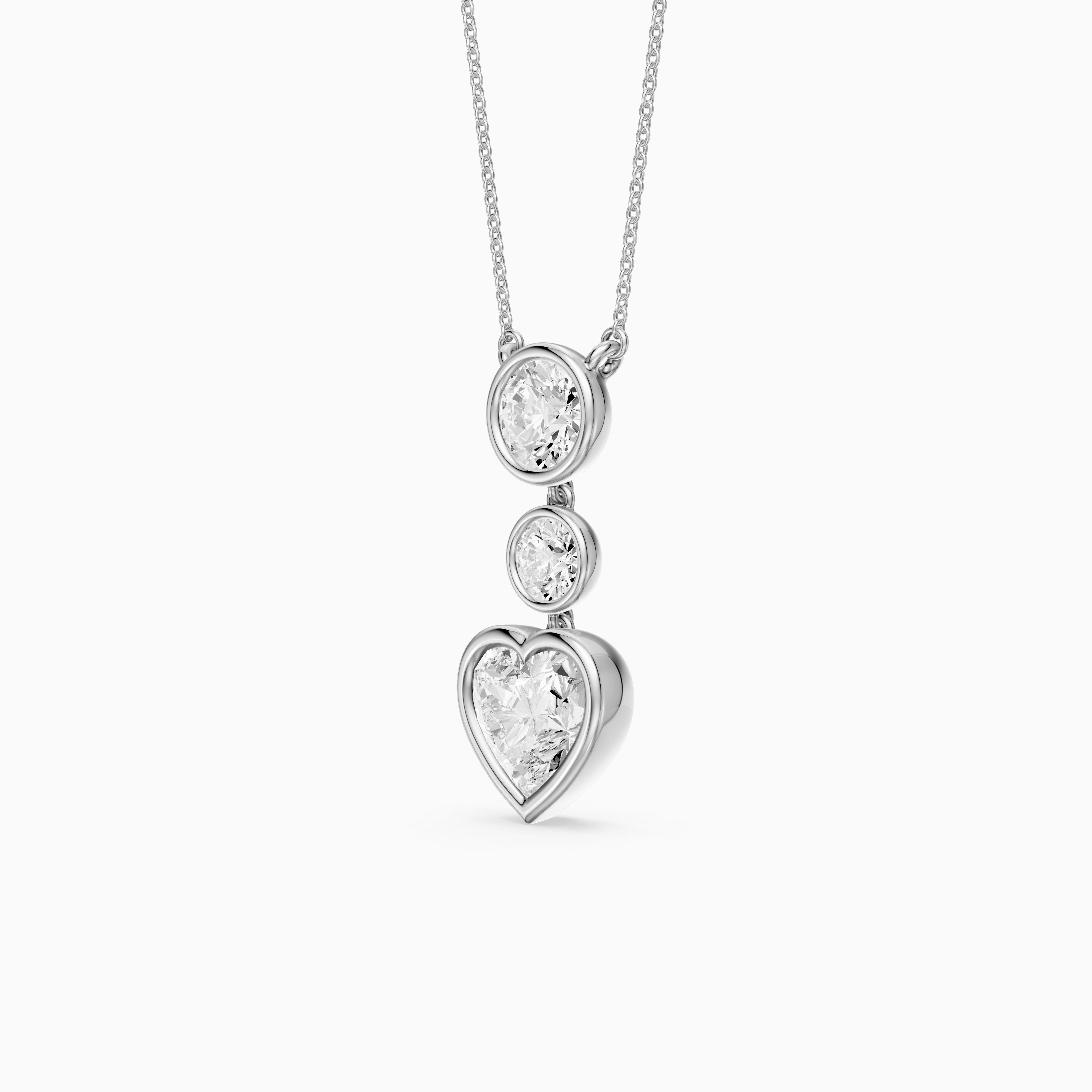Ivory Heart Shape and Round Lab Grown Diamond Bezel Drop Pendant