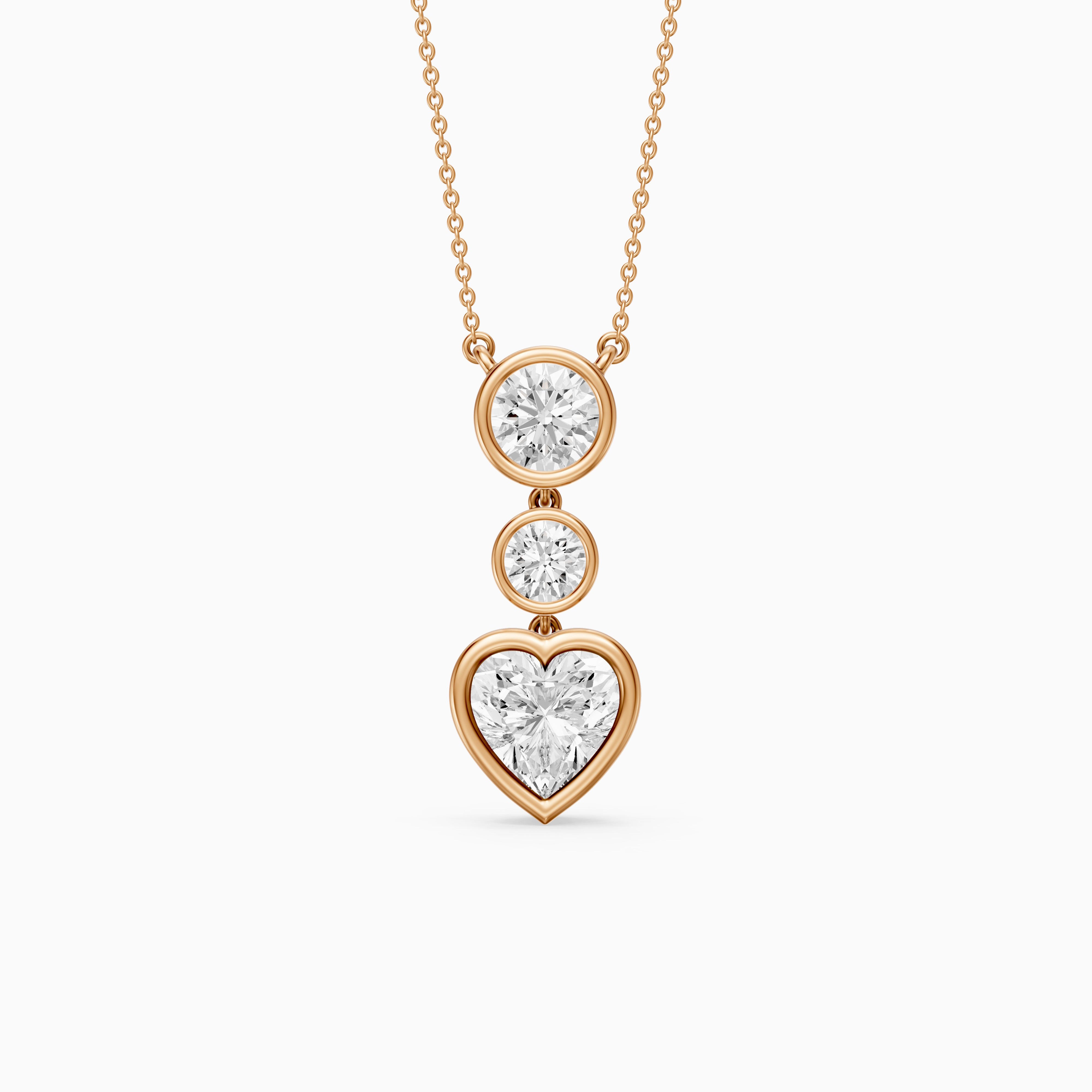 Ivory Heart Shape and Round Lab Grown Diamond Bezel Drop Pendant