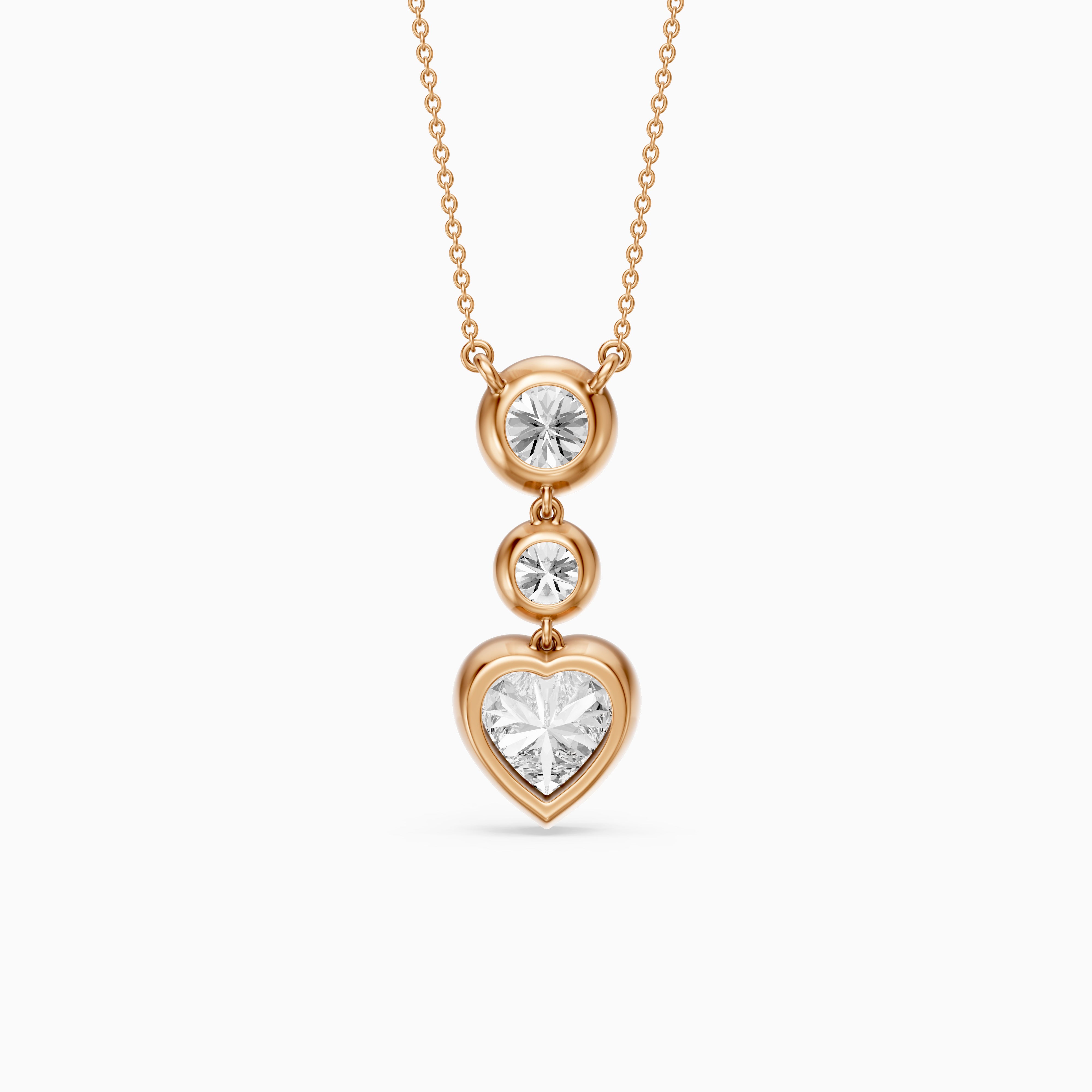 Ivory Heart Shape and Round Lab Grown Diamond Bezel Drop Pendant