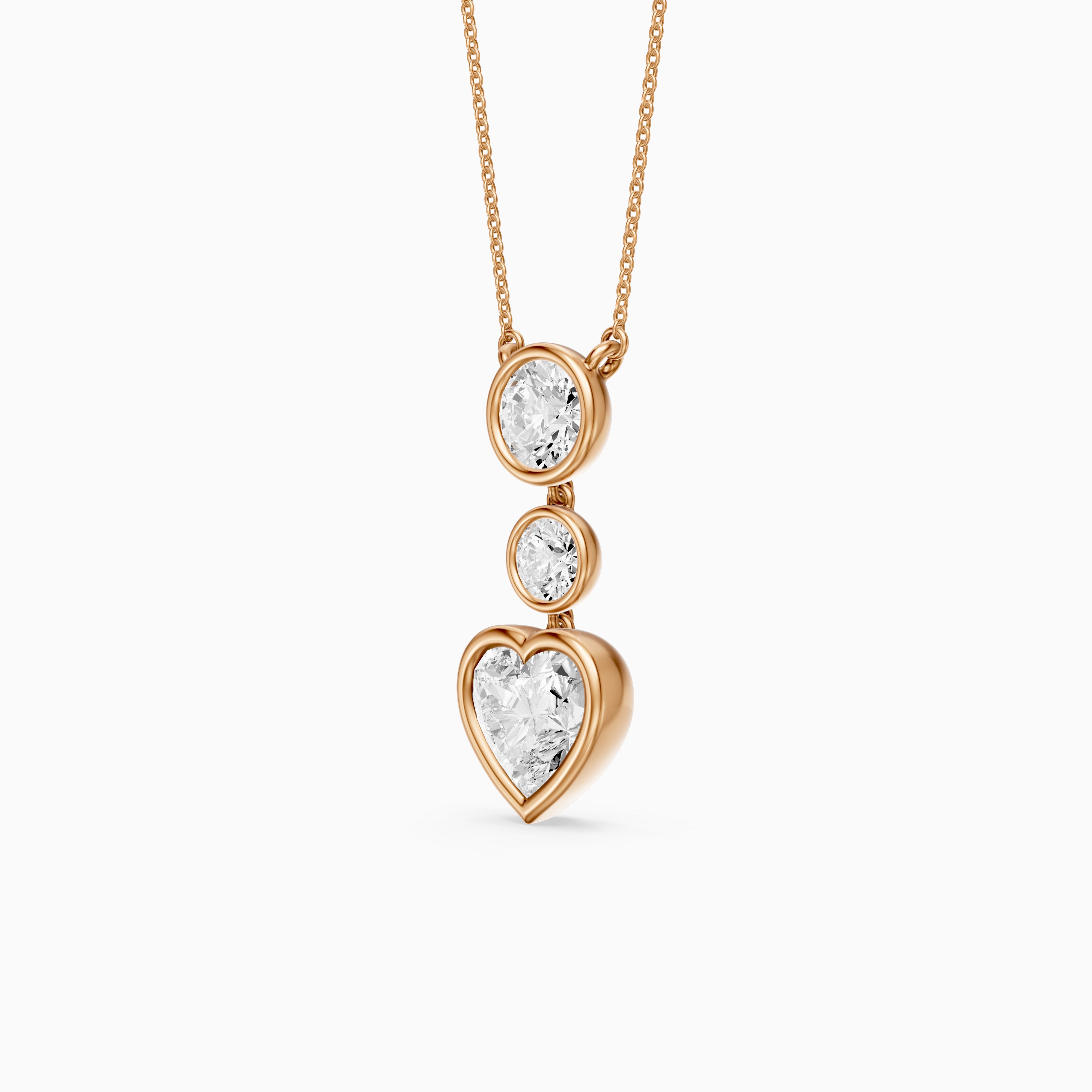 Ivory Heart Shape and Round Lab Grown Diamond Bezel Drop Pendant