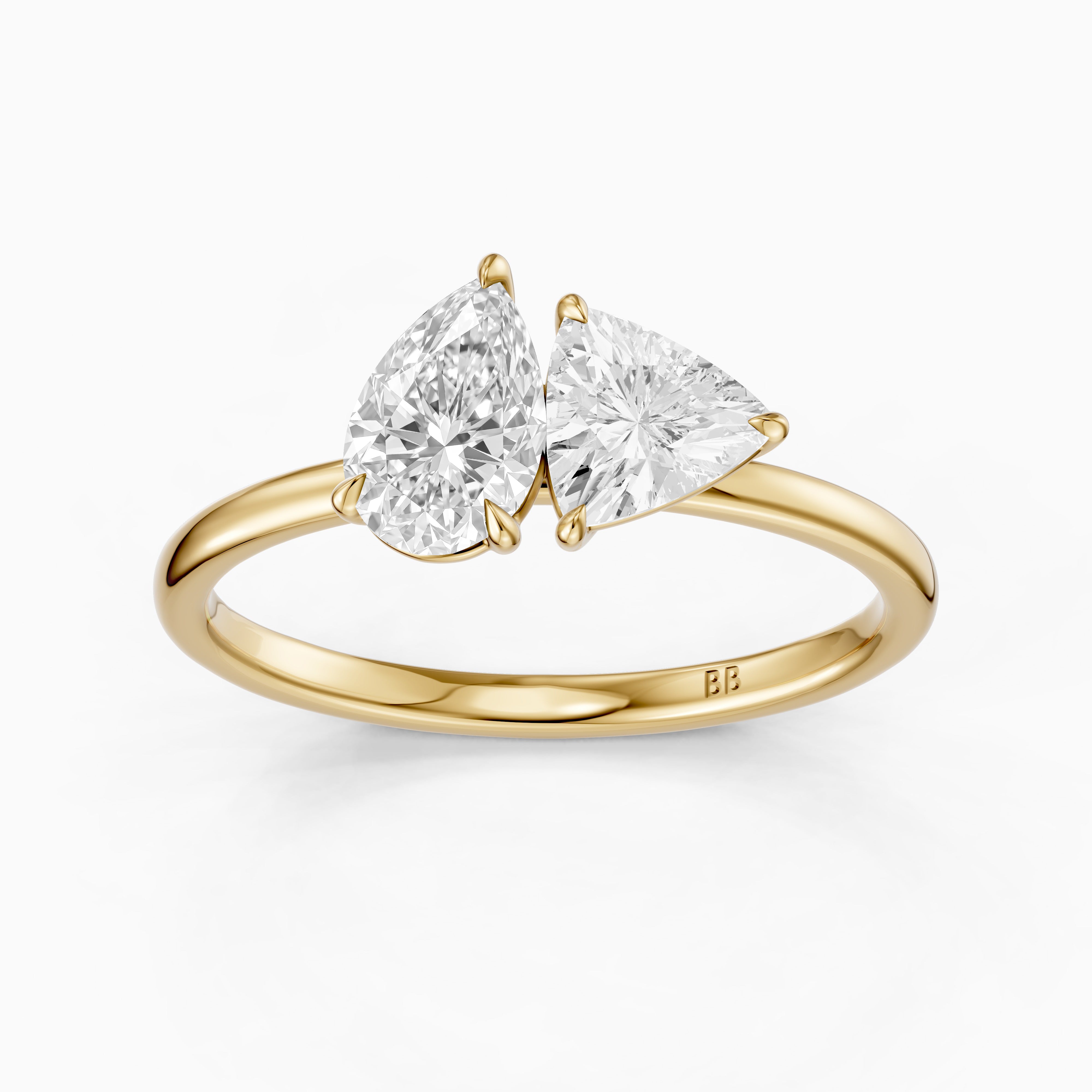 Roselyn Toi Et Moi Engagement Ring With Pear and Trillion Cut Moissanite Diamond