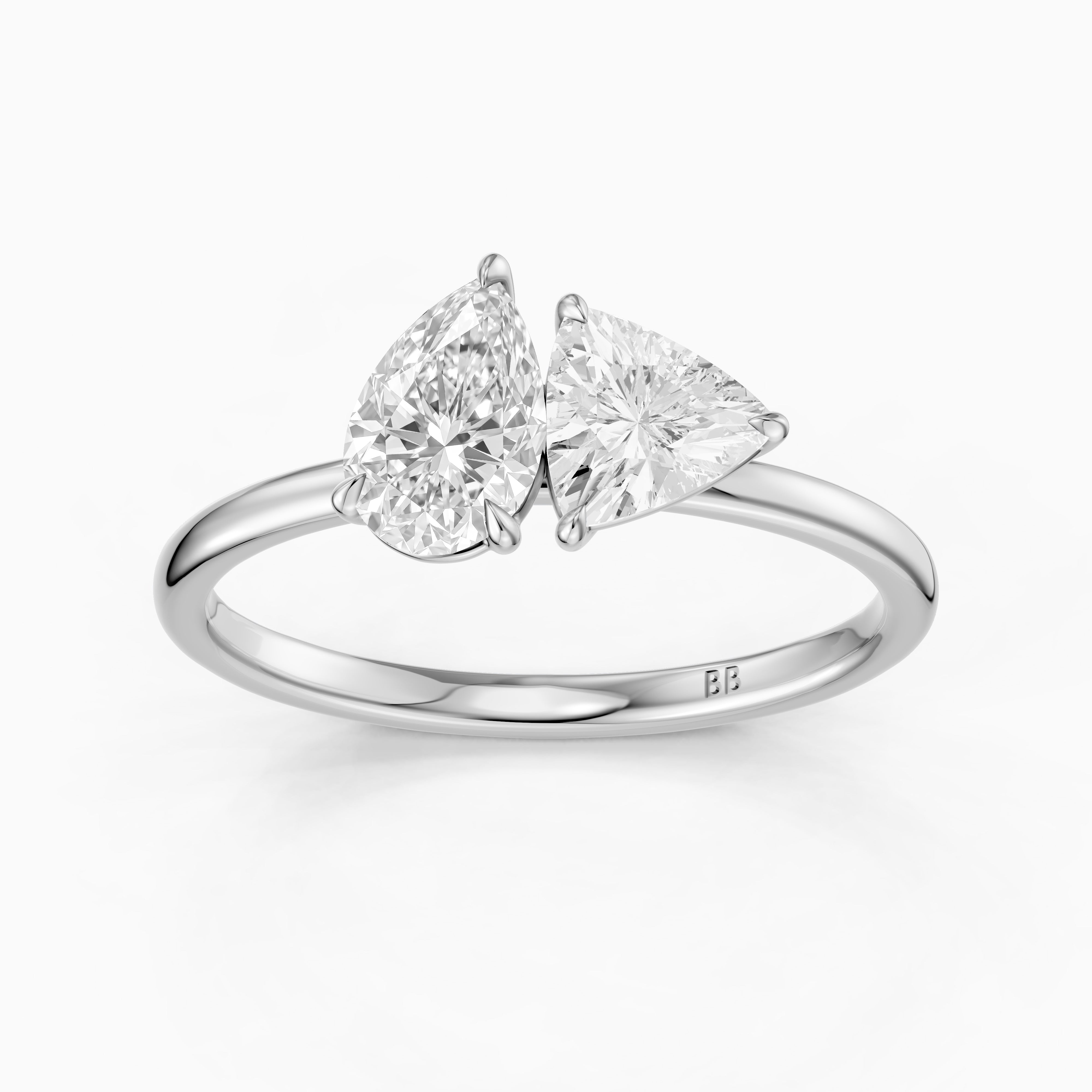 Roselyn Toi Et Moi Engagement Ring With Pear and Trillion Cut Moissanite Diamond