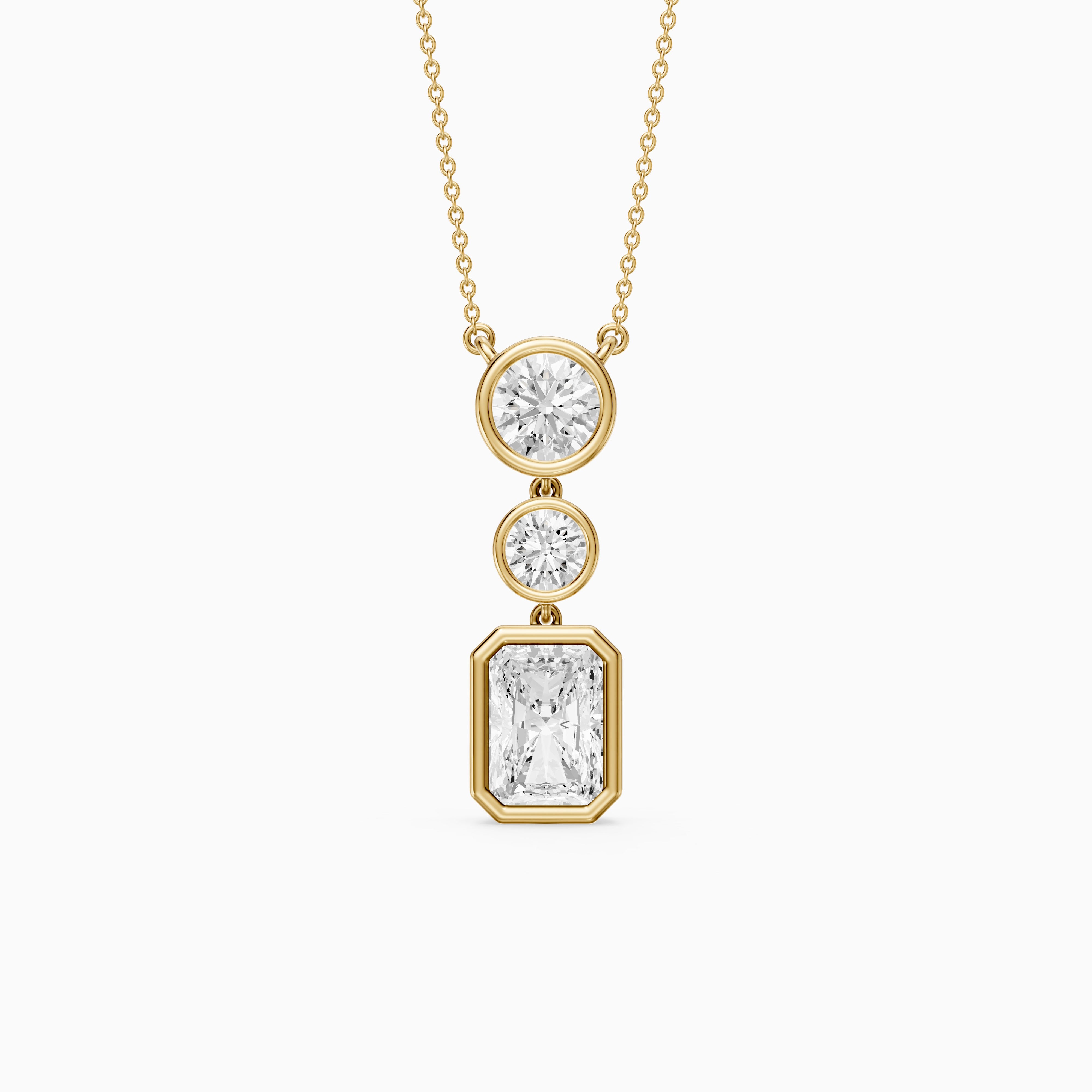 Laura Radiant Cut and Round Lab Grown Diamond Bezel Drop Pendant
