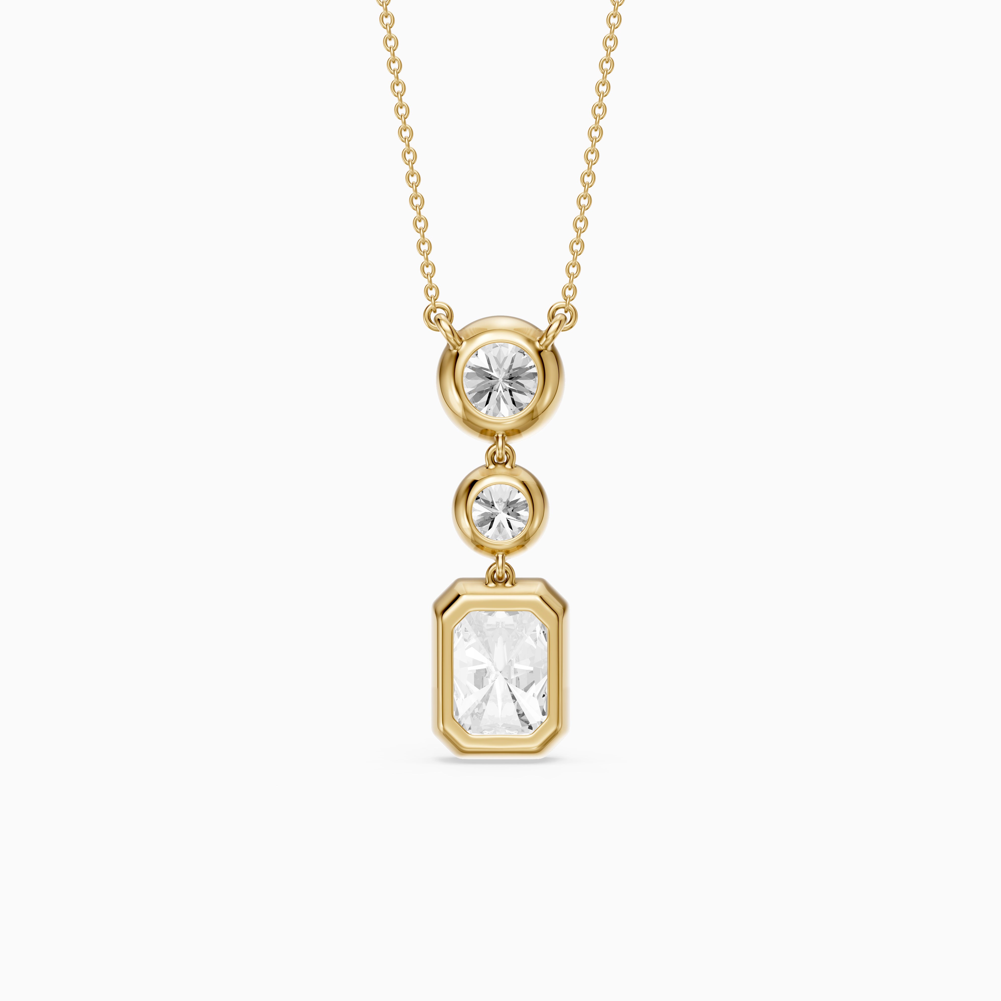 Laura Radiant Cut and Round Lab Grown Diamond Bezel Drop Pendant