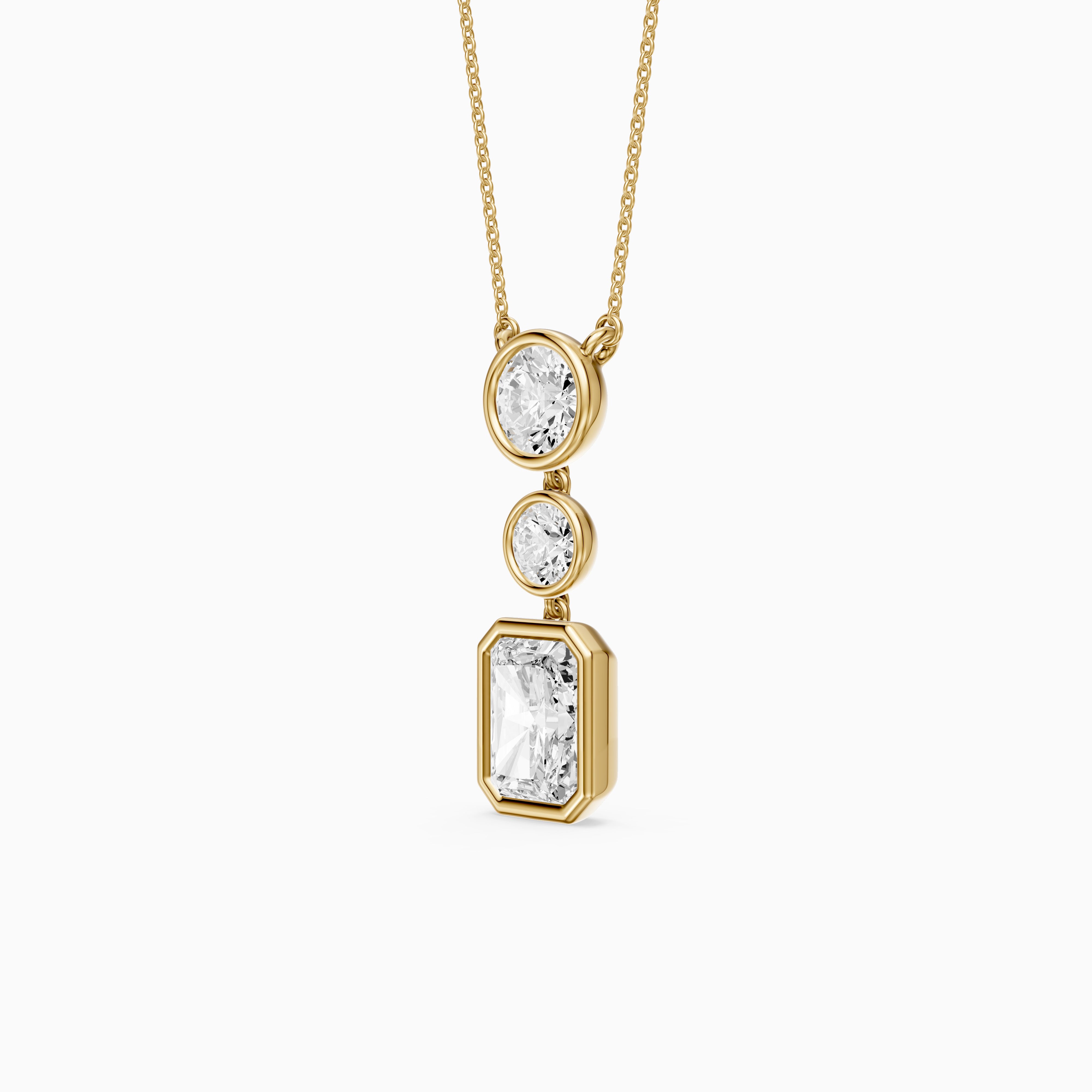 Laura Radiant Cut and Round Lab Grown Diamond Bezel Drop Pendant