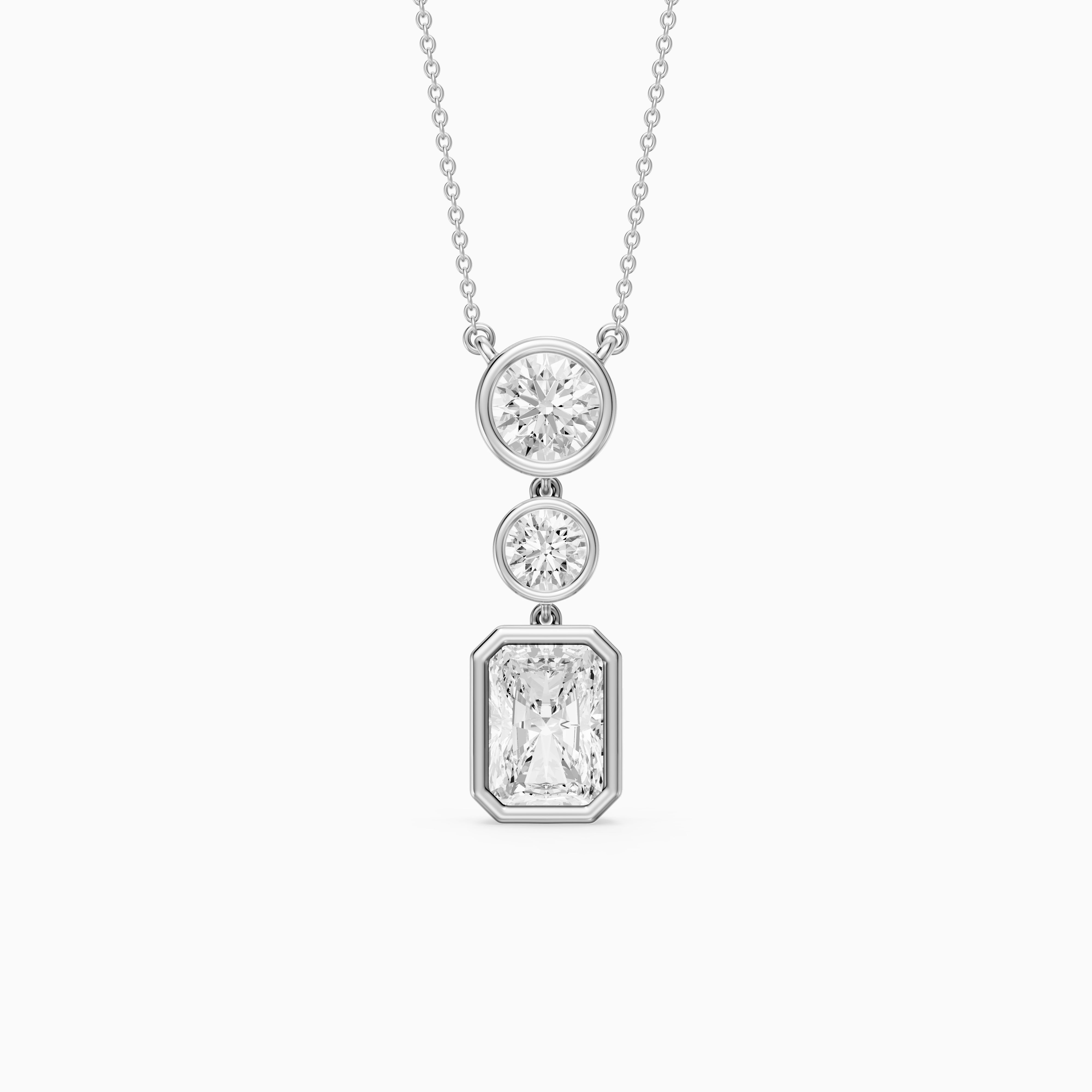 Laura Radiant Cut and Round Lab Grown Diamond Bezel Drop Pendant