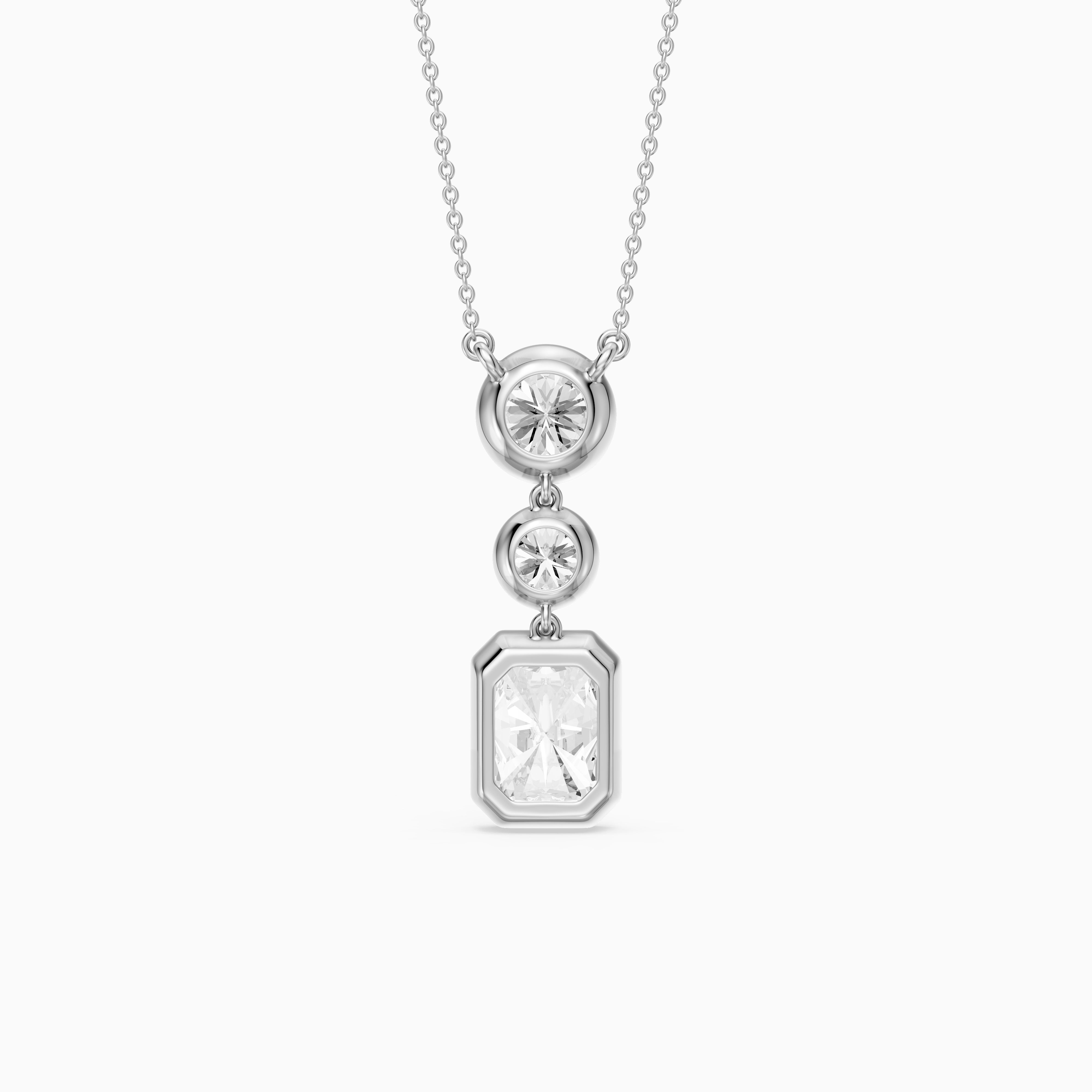 Laura Radiant Cut and Round Lab Grown Diamond Bezel Drop Pendant