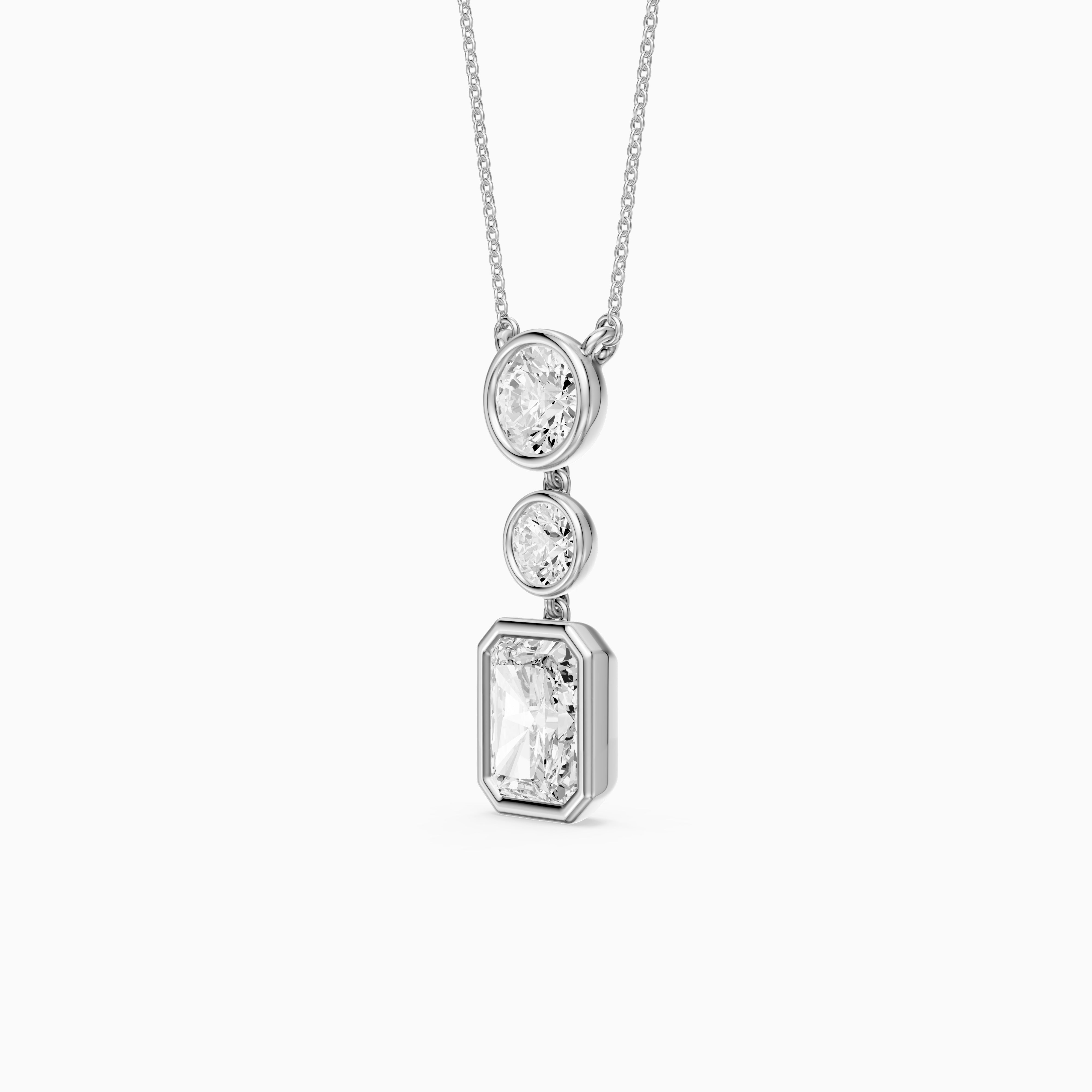 Laura Radiant Cut and Round Lab Grown Diamond Bezel Drop Pendant
