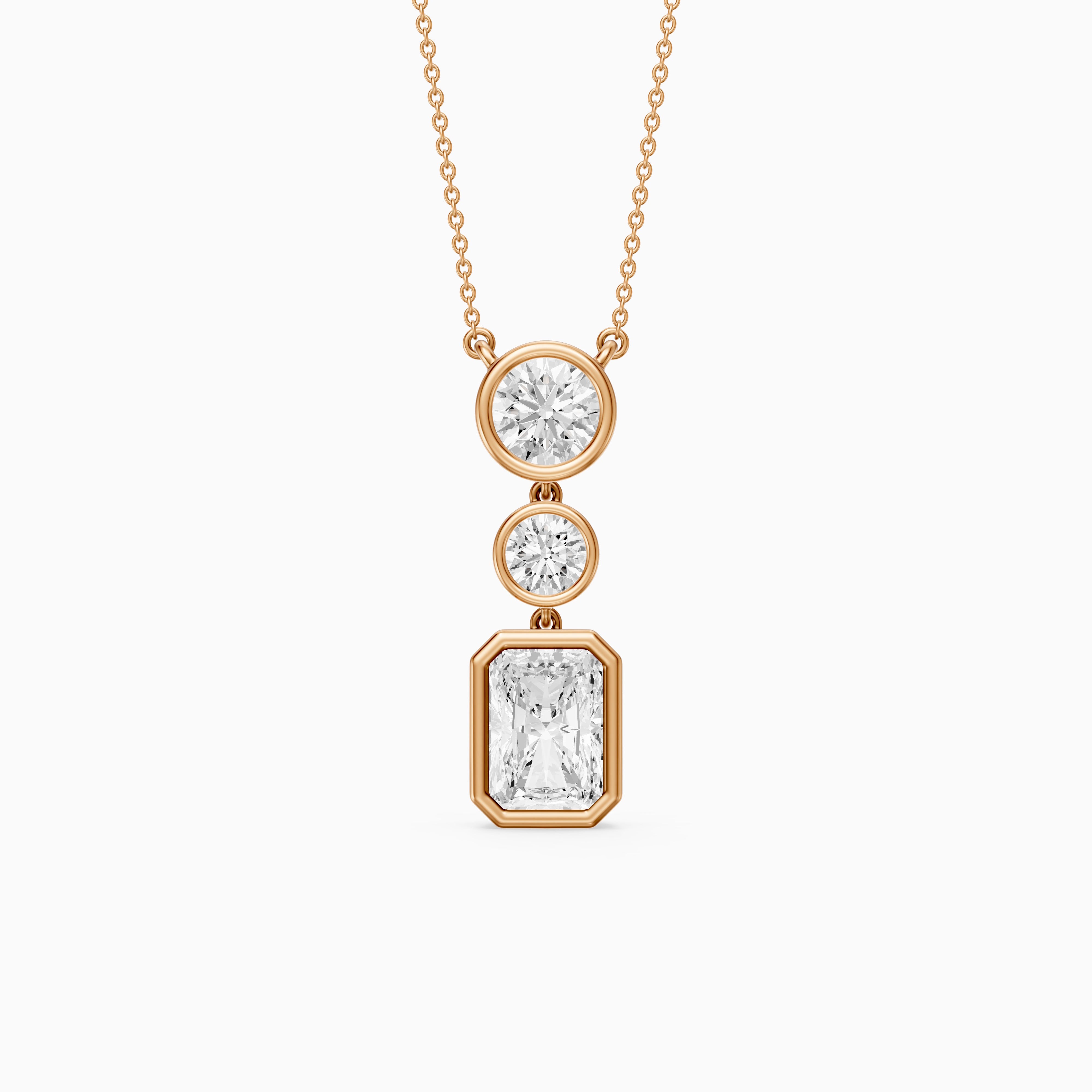 Laura Radiant Cut and Round Lab Grown Diamond Bezel Drop Pendant
