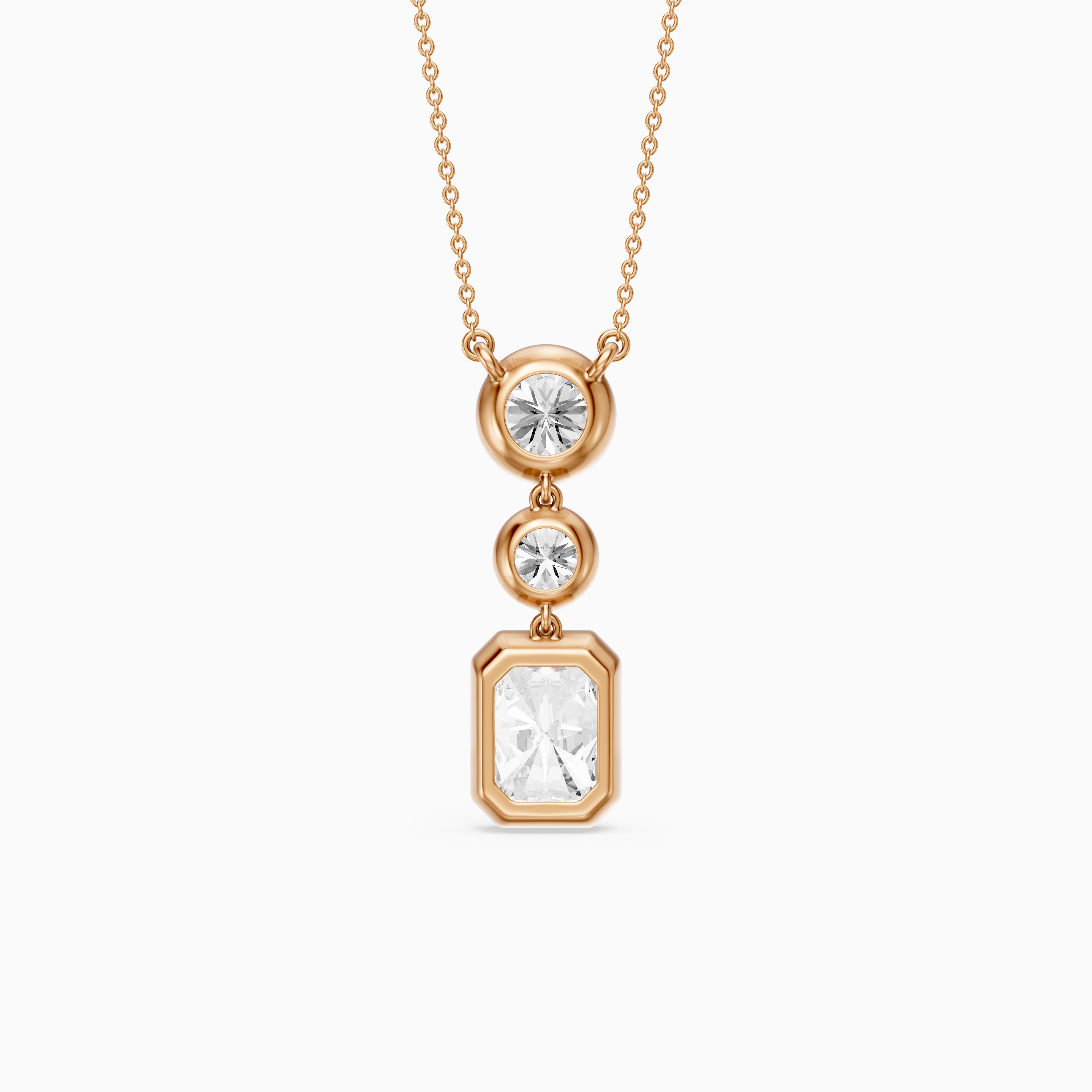 Laura Radiant Cut and Round Lab Grown Diamond Bezel Drop Pendant