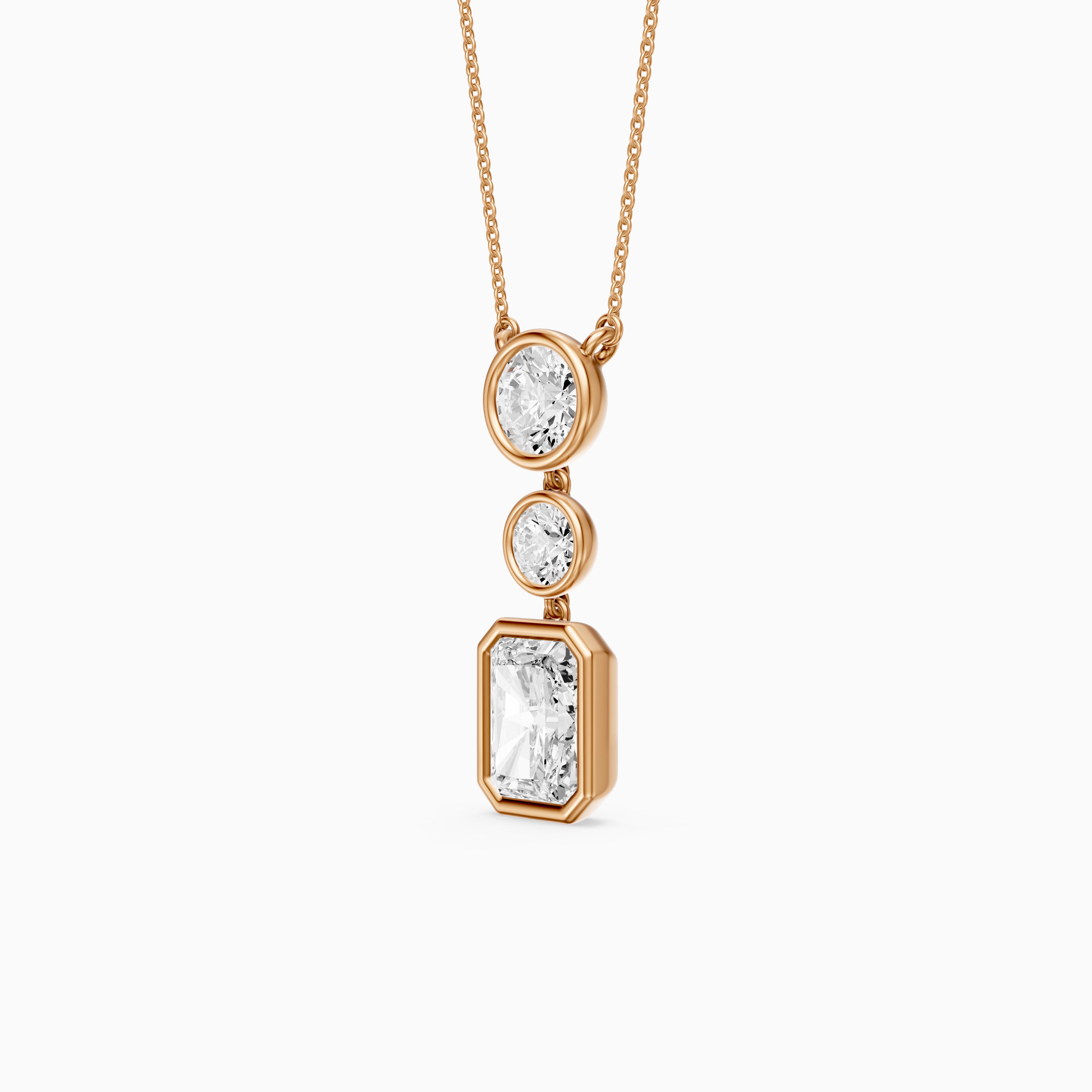 Laura Radiant Cut and Round Lab Grown Diamond Bezel Drop Pendant
