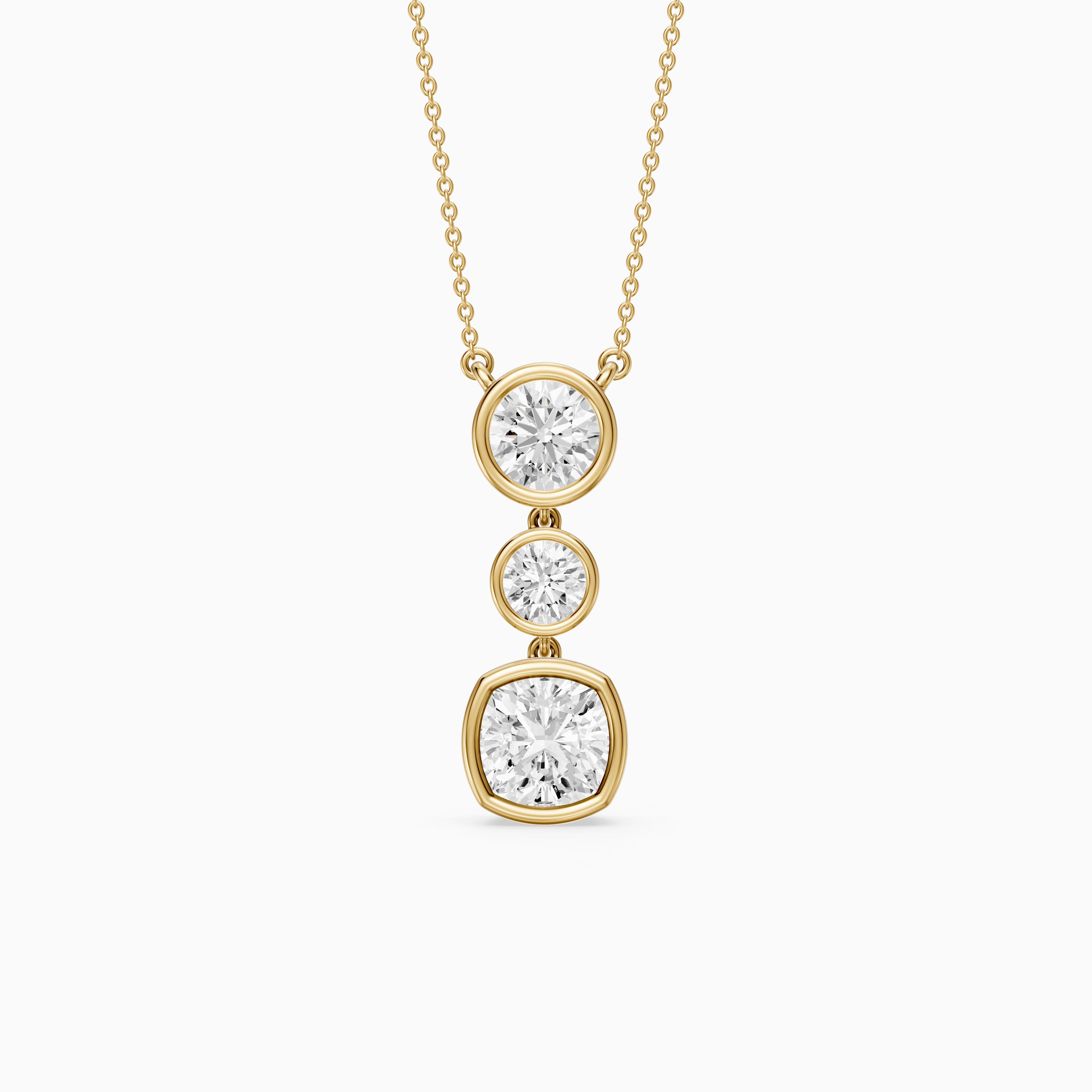 Amari Three Stone Cushion Cut and Round Cut Lab Grown Diamond Pendant