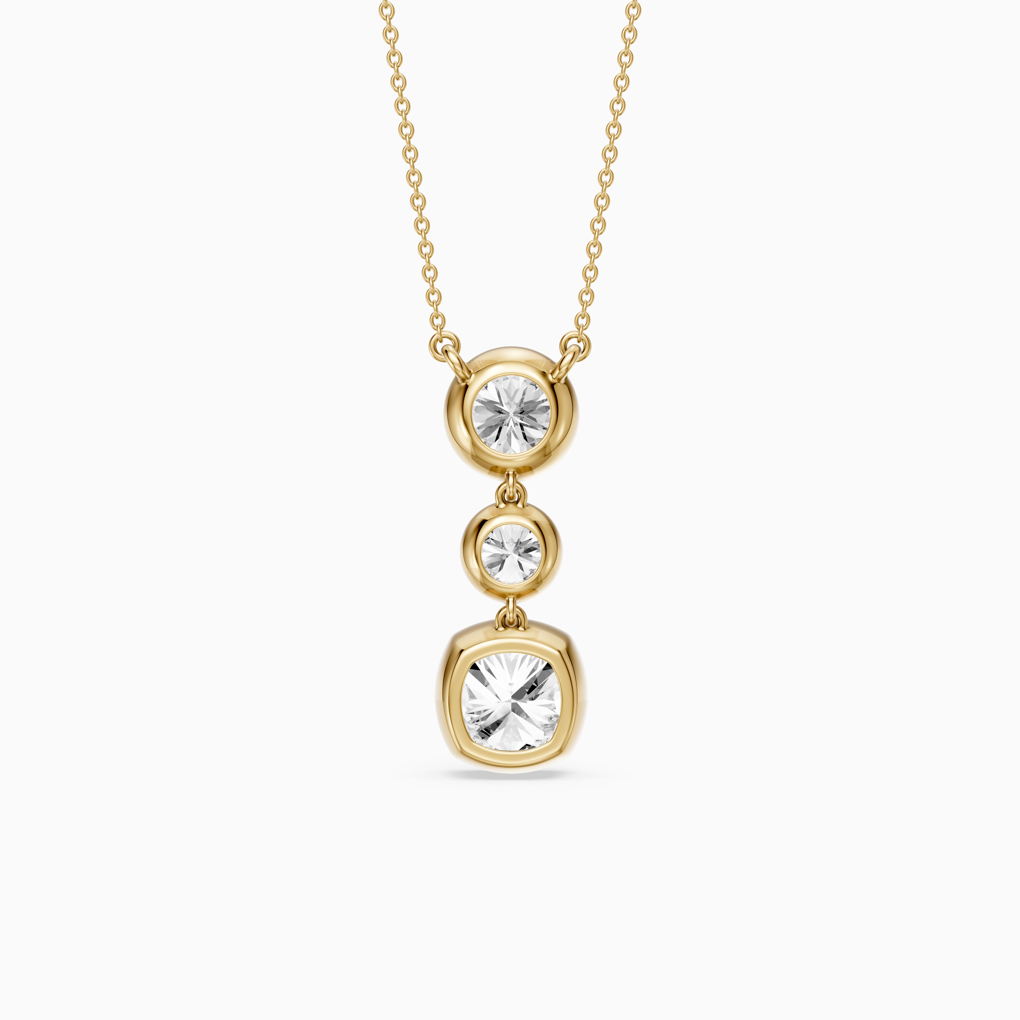 Amari Three Stone Cushion Cut and Round Cut Lab Grown Diamond Pendant