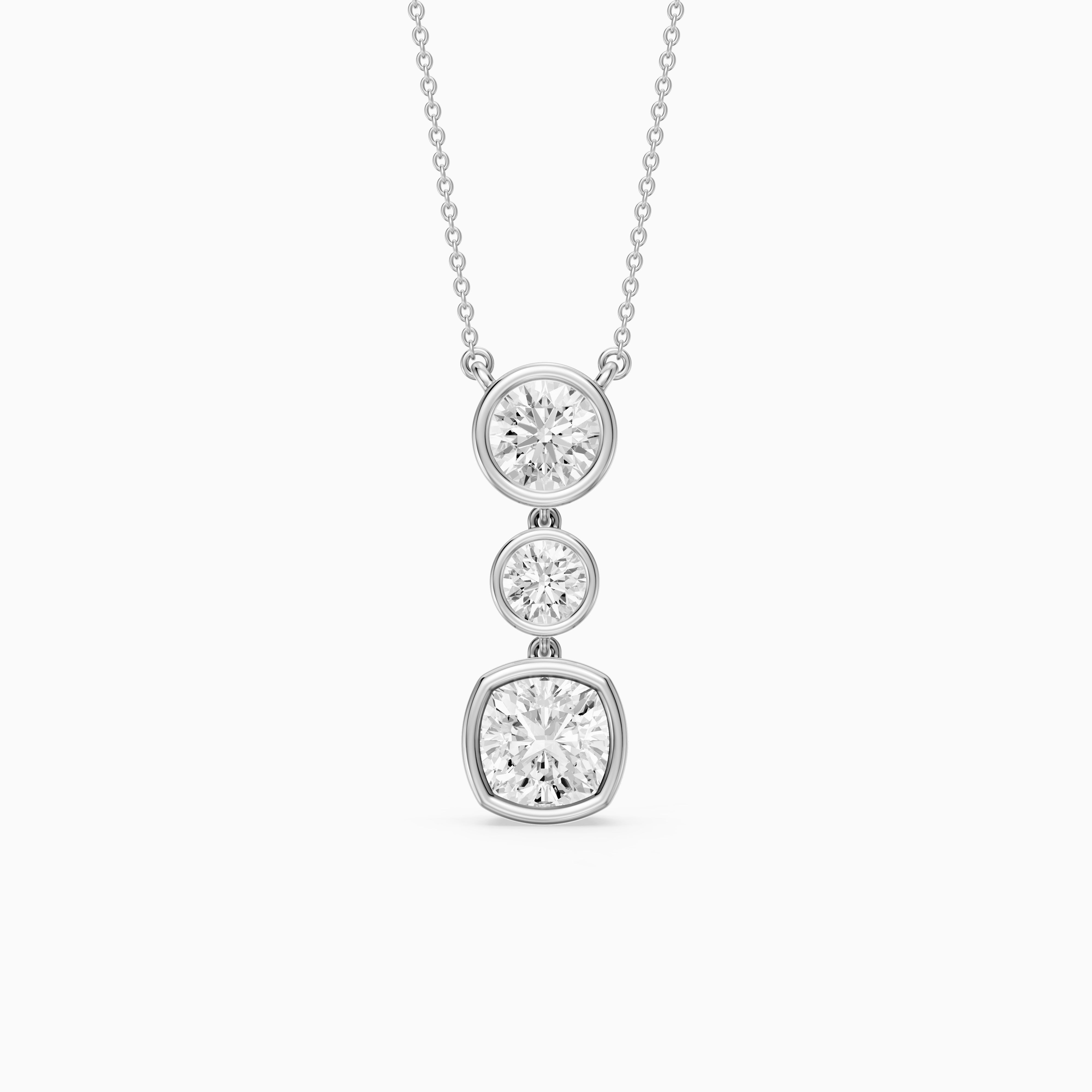 Amari Three Stone Cushion Cut and Round Cut Lab Grown Diamond Pendant