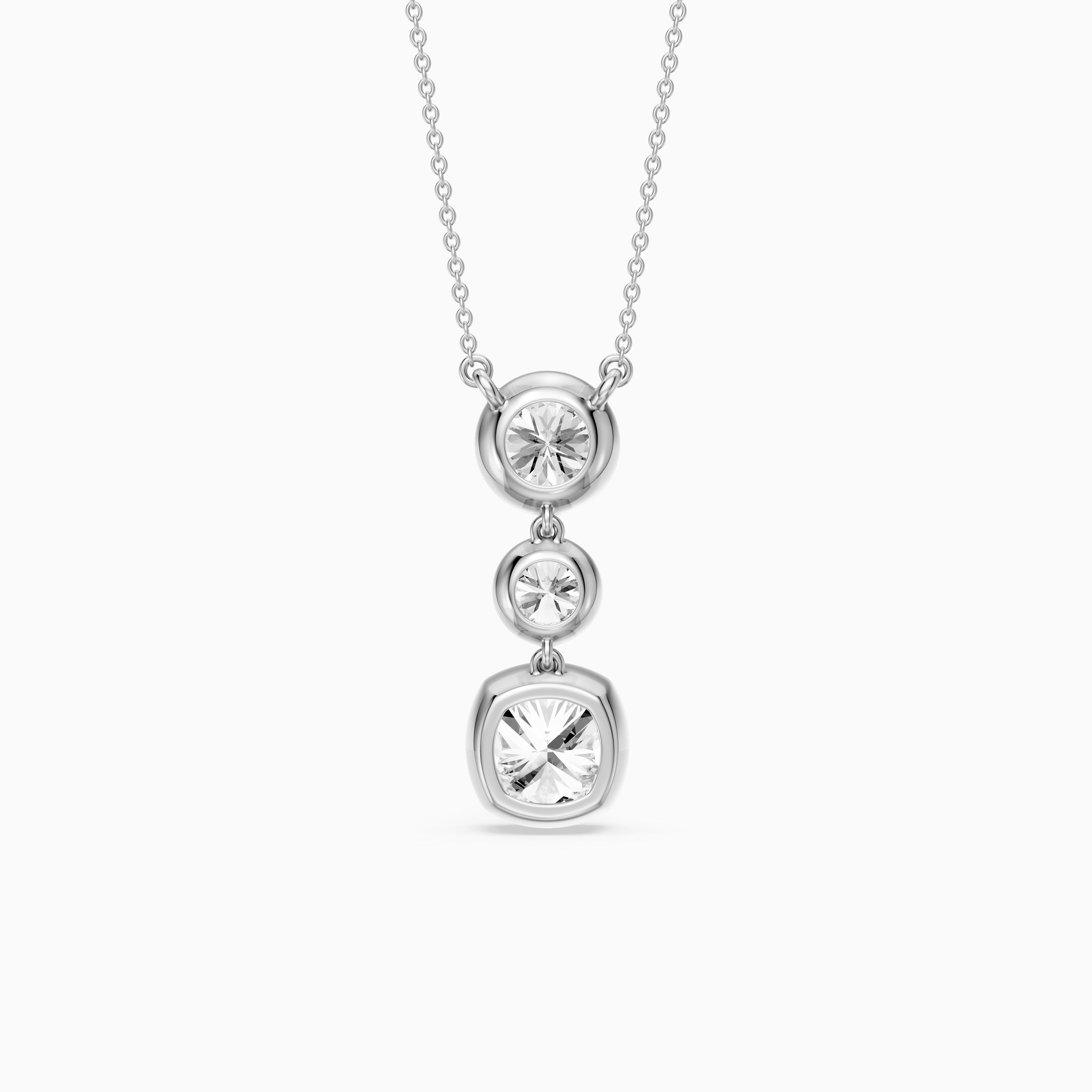 Amari Three Stone Cushion Cut and Round Cut Lab Grown Diamond Pendant