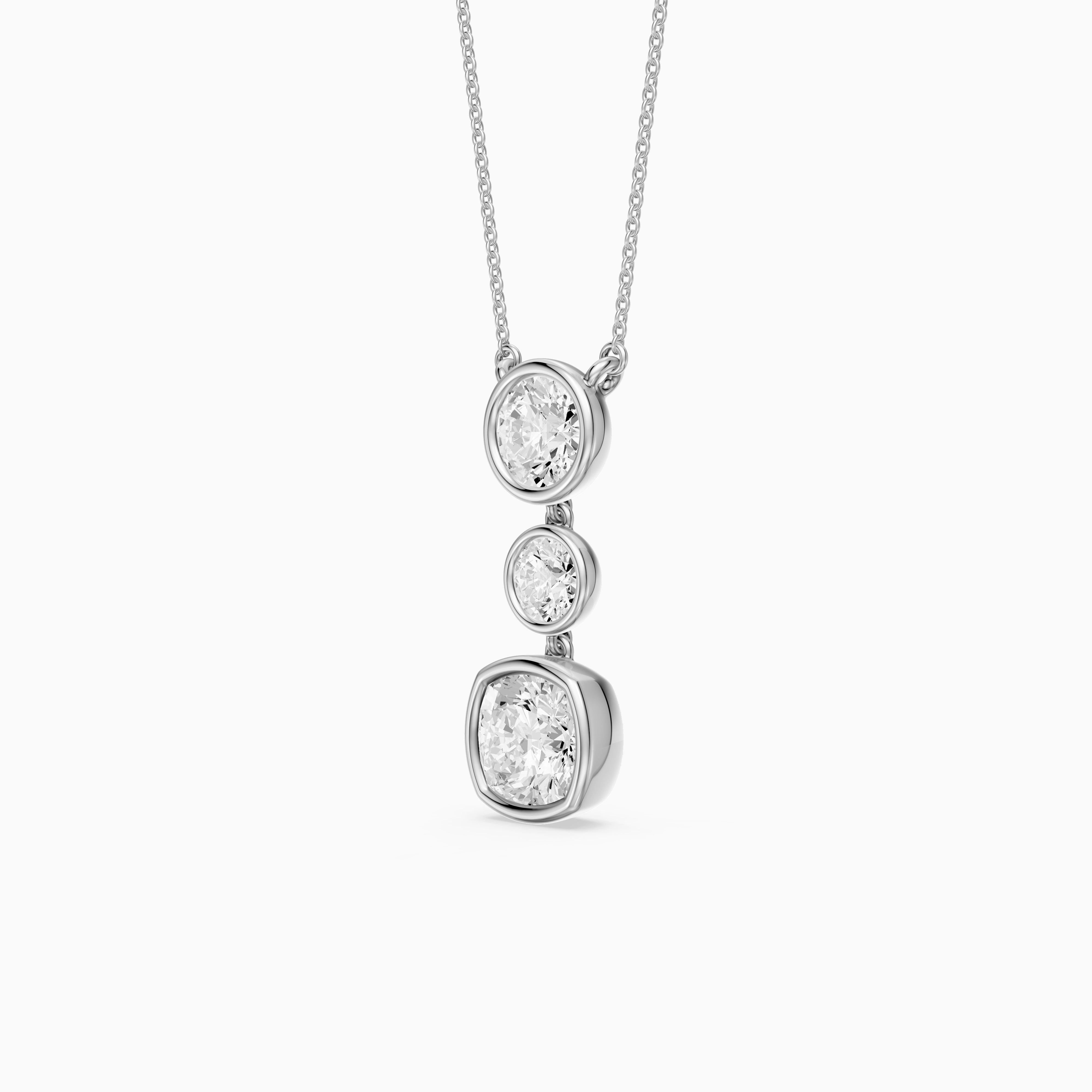 Amari Three Stone Cushion Cut and Round Cut Lab Grown Diamond Pendant