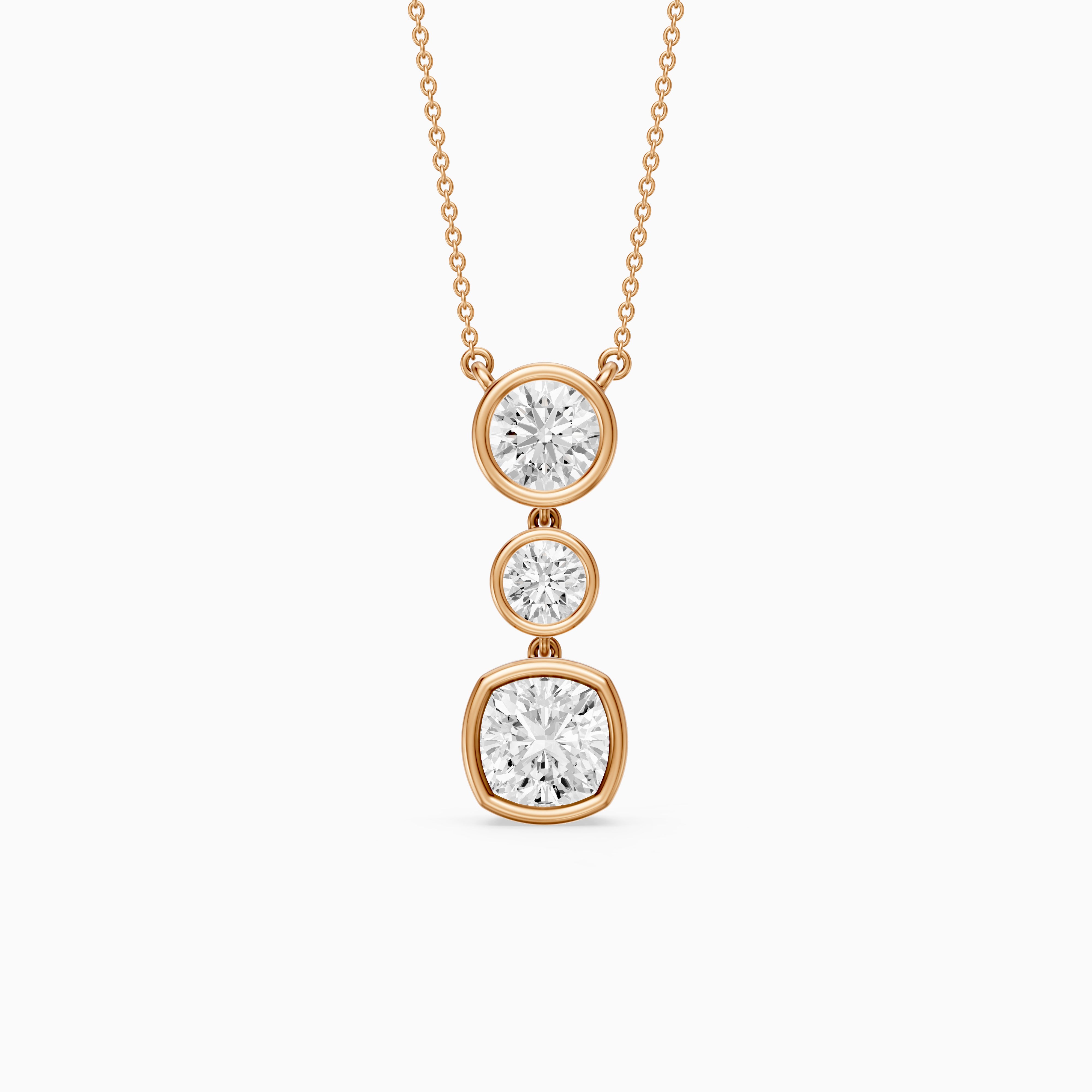 Amari Three Stone Cushion Cut and Round Cut Lab Grown Diamond Pendant