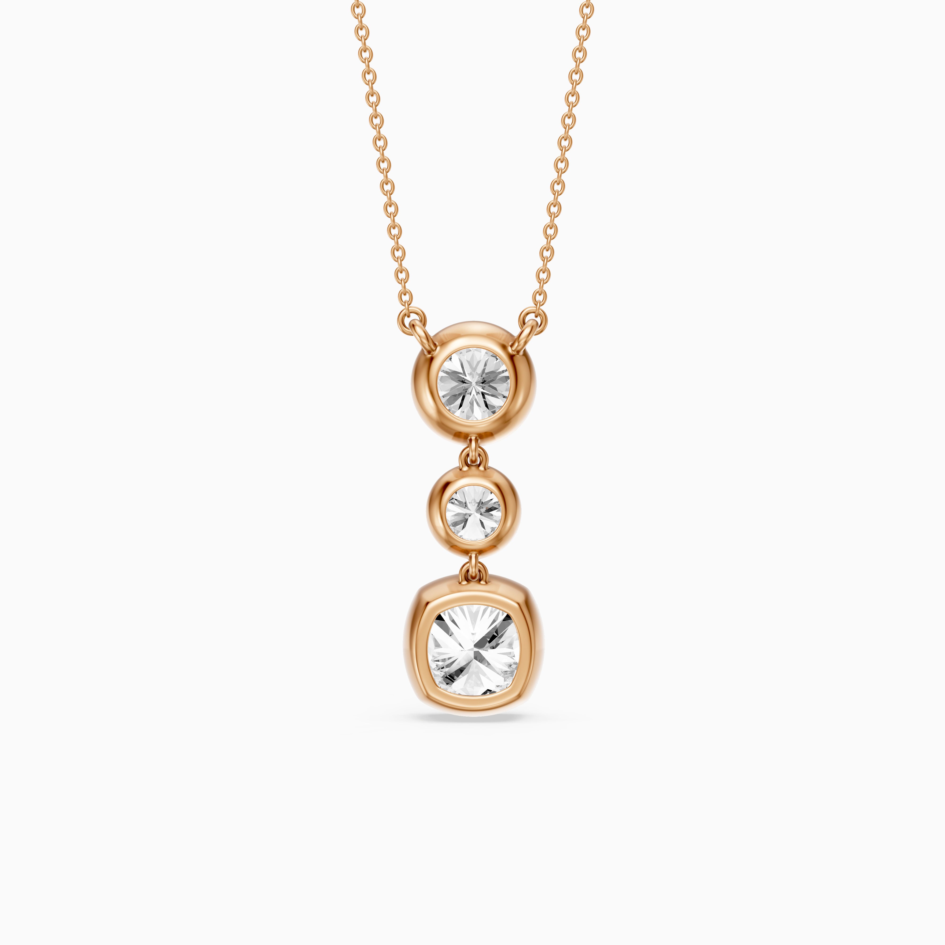 Amari Three Stone Cushion Cut and Round Cut Lab Grown Diamond Pendant