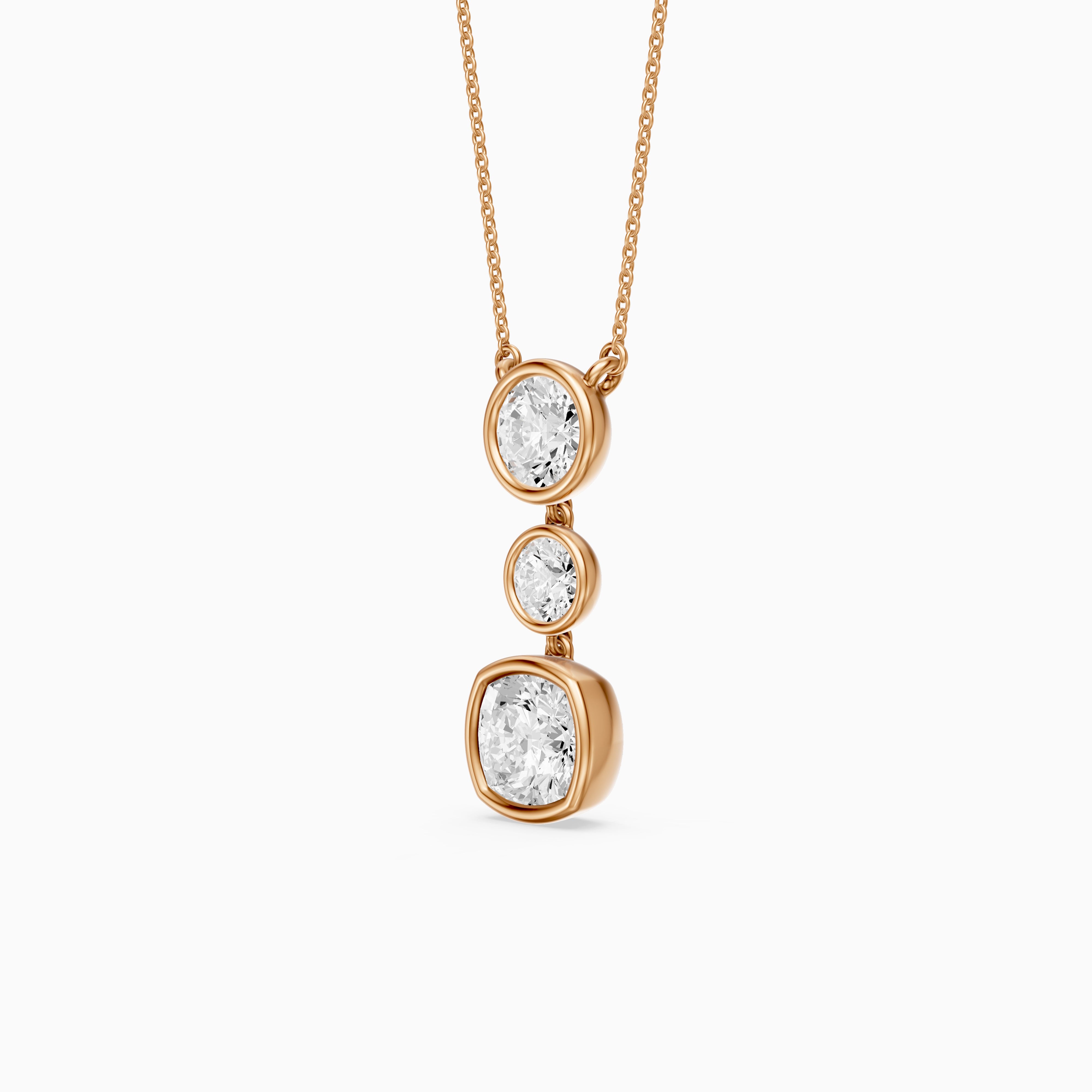 Amari Three Stone Cushion Cut and Round Cut Lab Grown Diamond Pendant