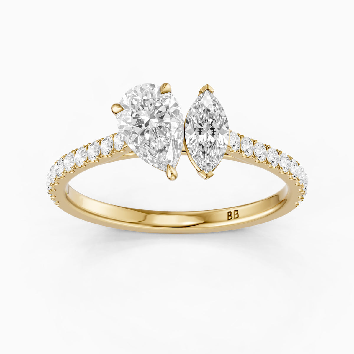 Braely Toi Et Moi Pave Side Stone Ring With Pear and Marquise Moissanite Diamond