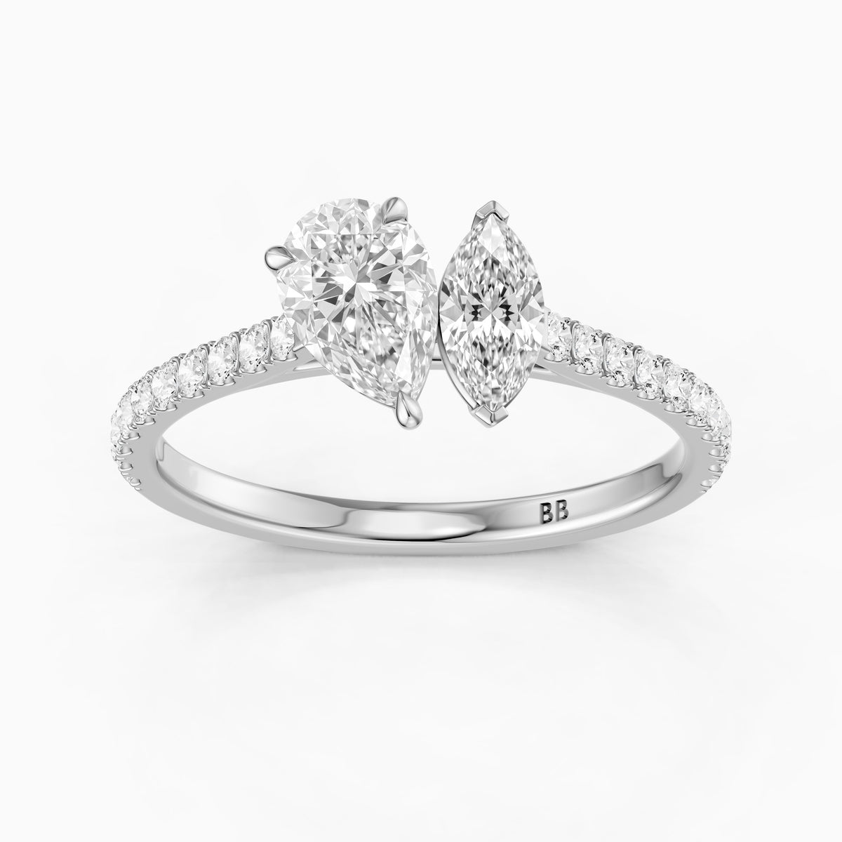 Braely Toi Et Moi Pave Side Stone Ring With Pear and Marquise Moissanite Diamond