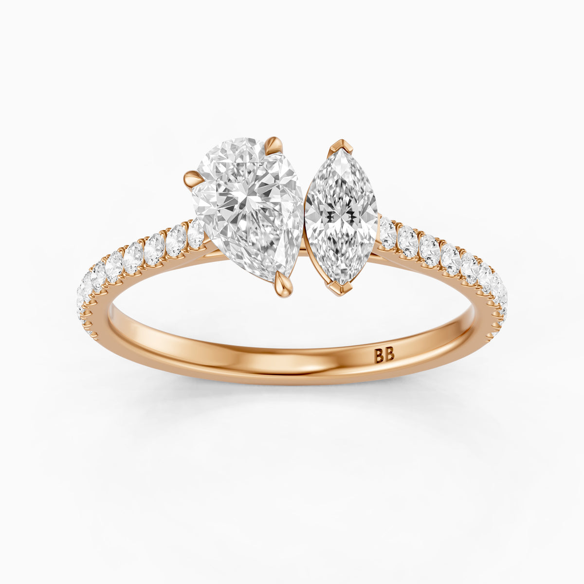 Braely Toi Et Moi Pave Side Stone Ring With Pear and Marquise Moissanite Diamond