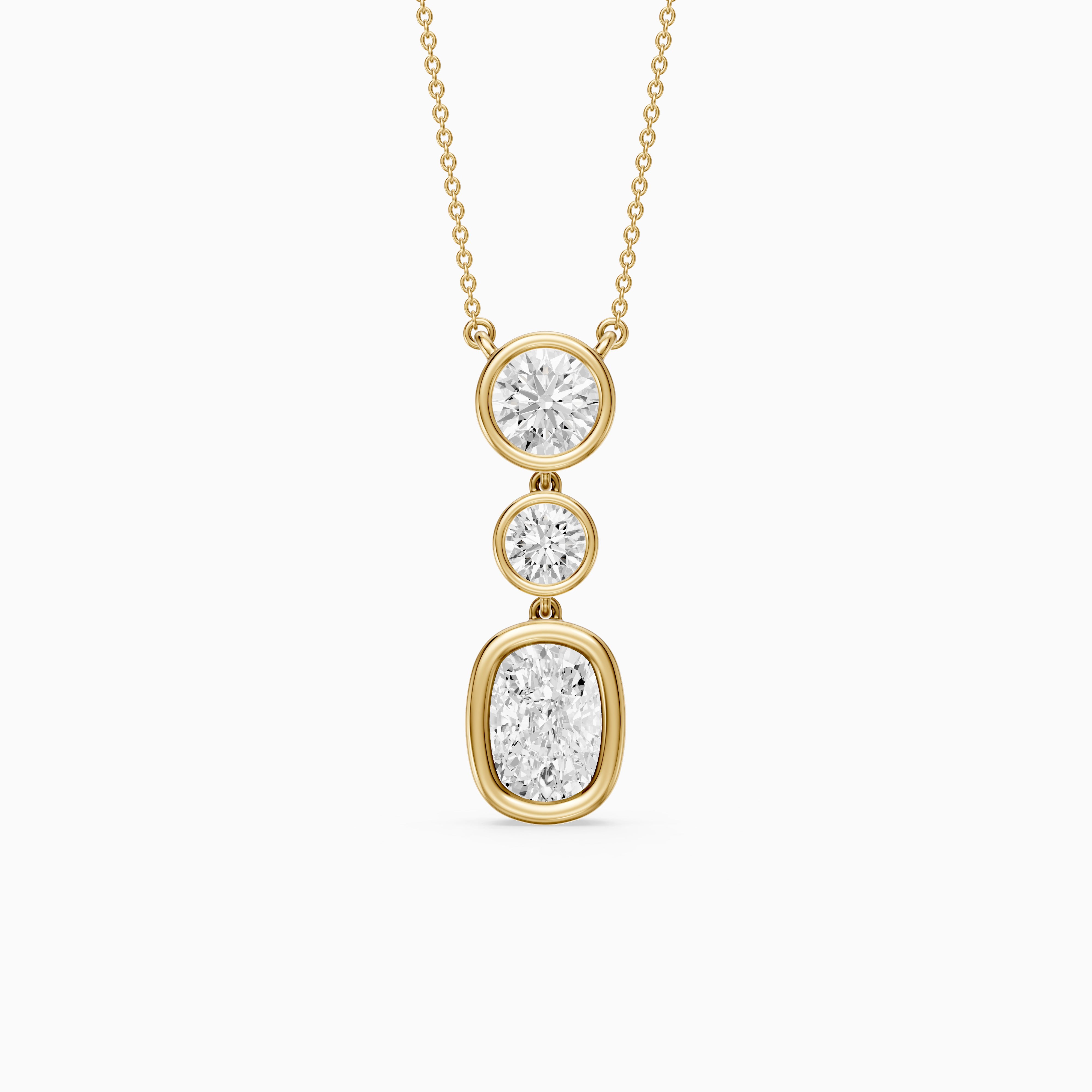 Demi Elongated Cushion and Round Bezel Lab Grown Diamond Drop Pendant