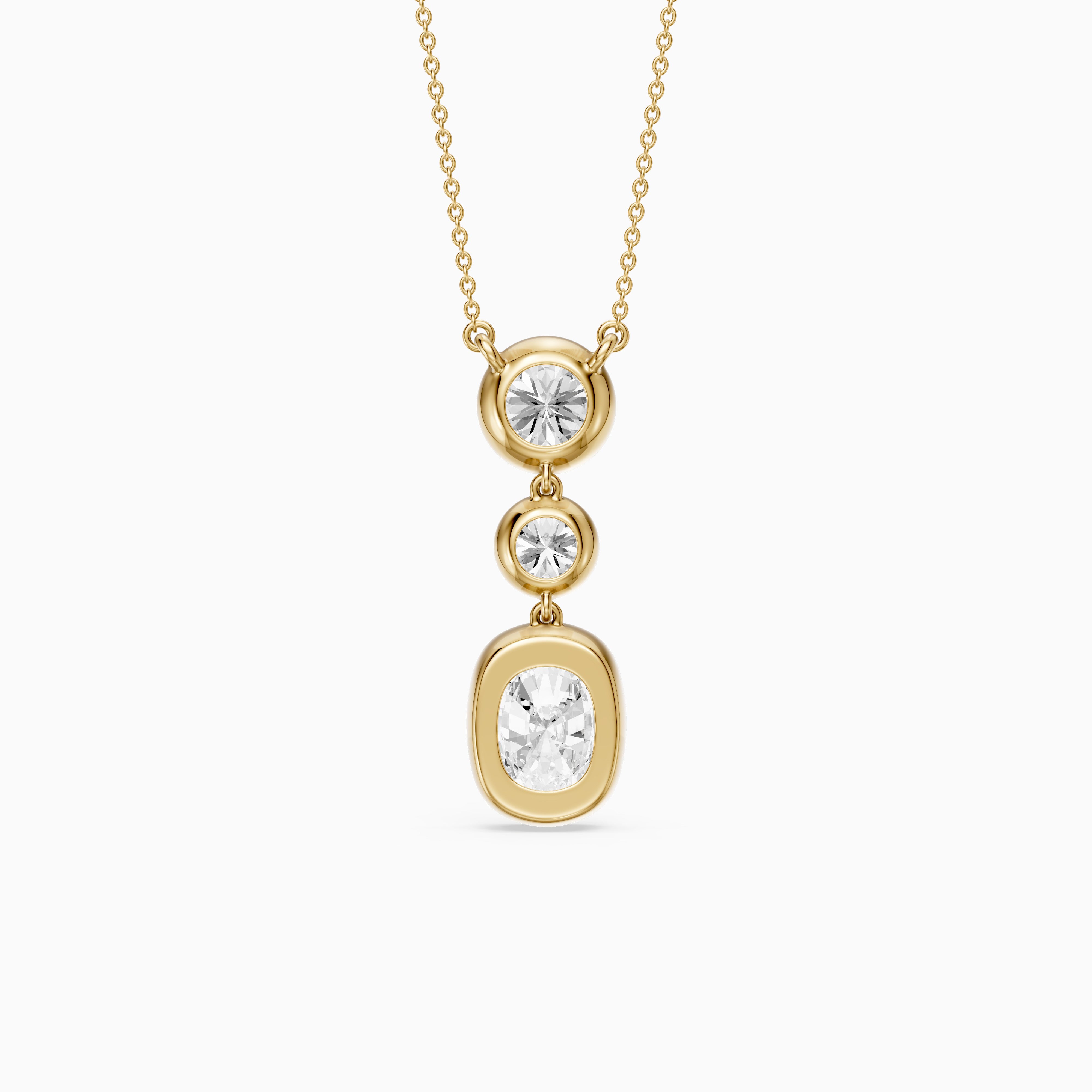 Demi Elongated Cushion and Round Bezel Lab Grown Diamond Drop Pendant