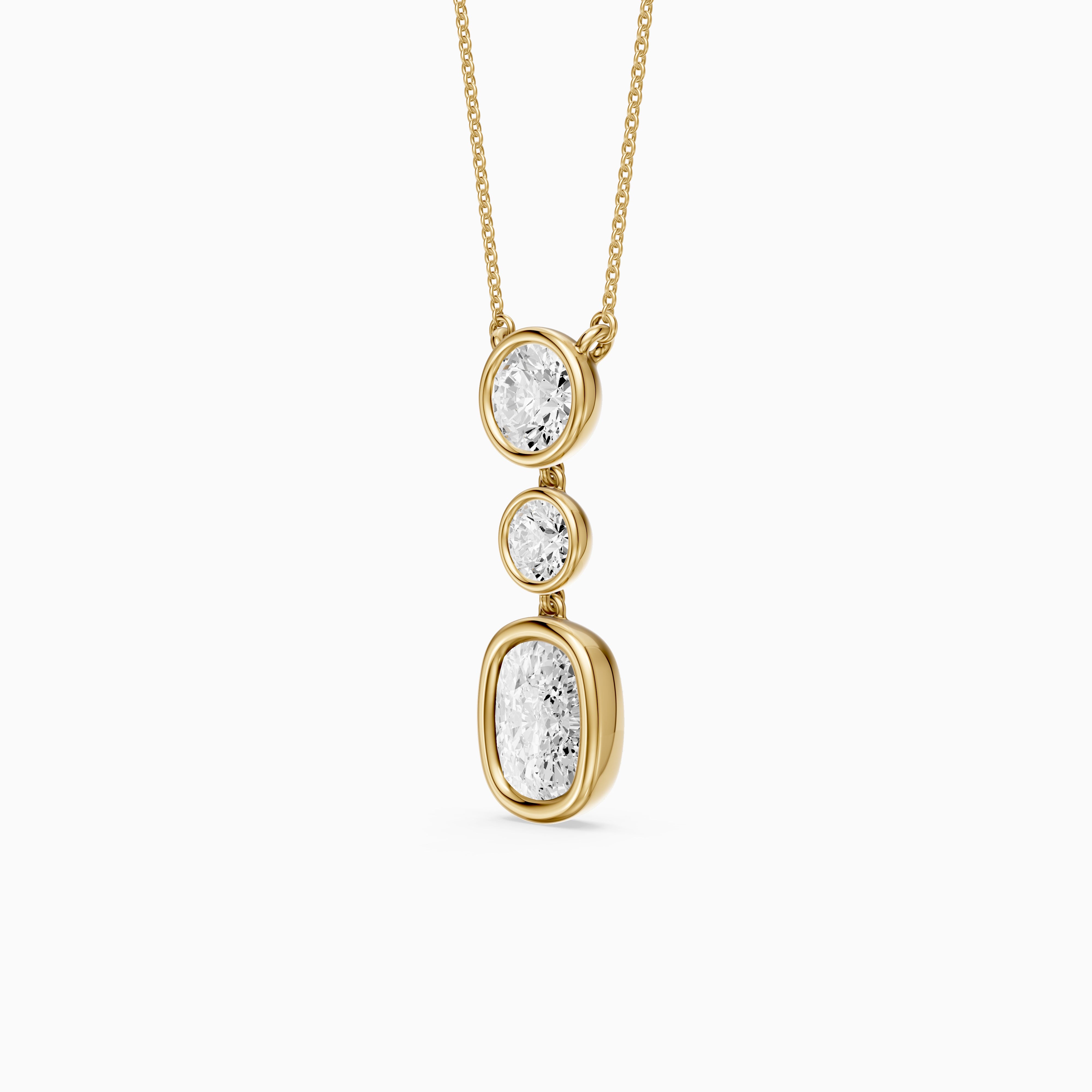 Demi Elongated Cushion and Round Bezel Lab Grown Diamond Drop Pendant