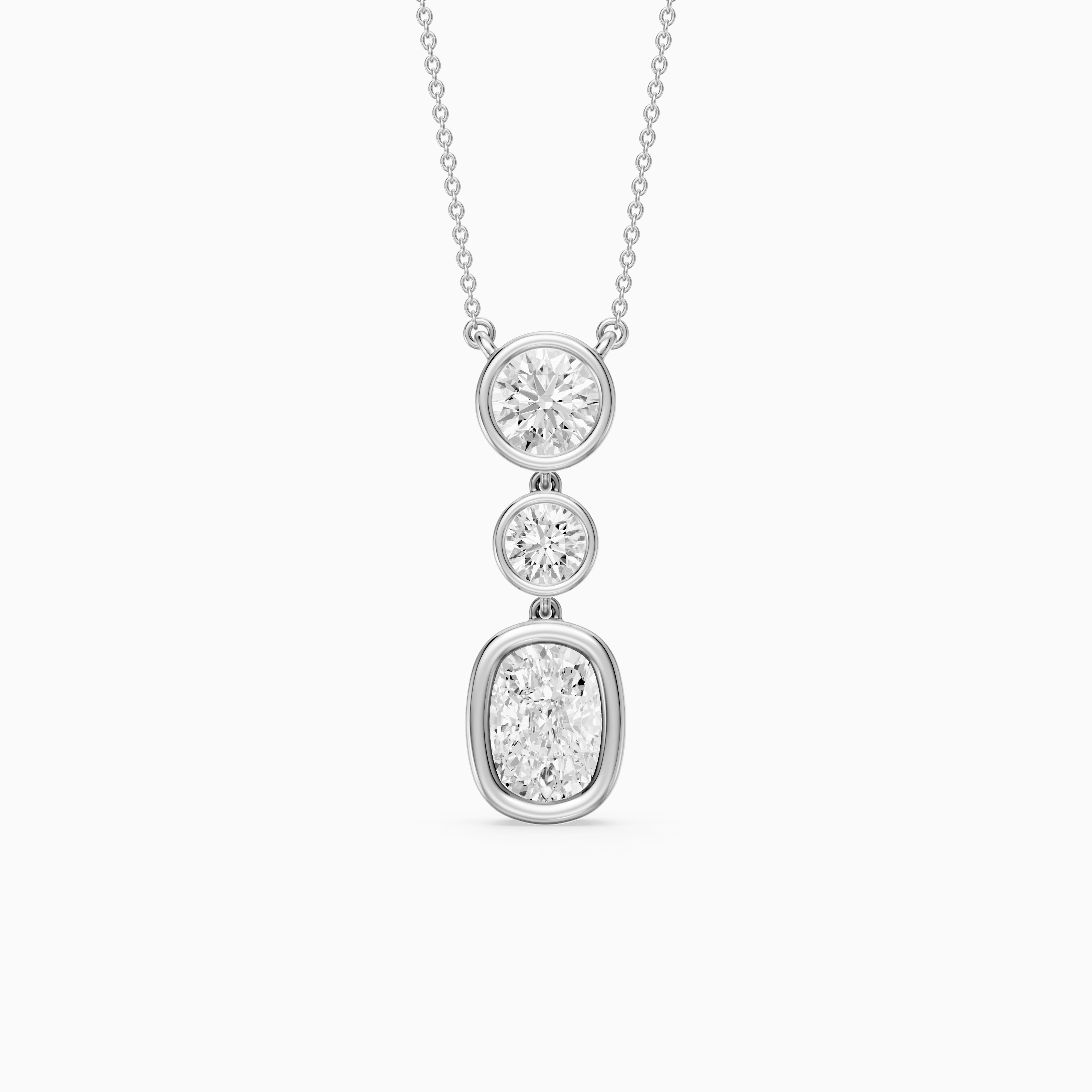 Demi Elongated Cushion and Round Bezel Lab Grown Diamond Drop Pendant