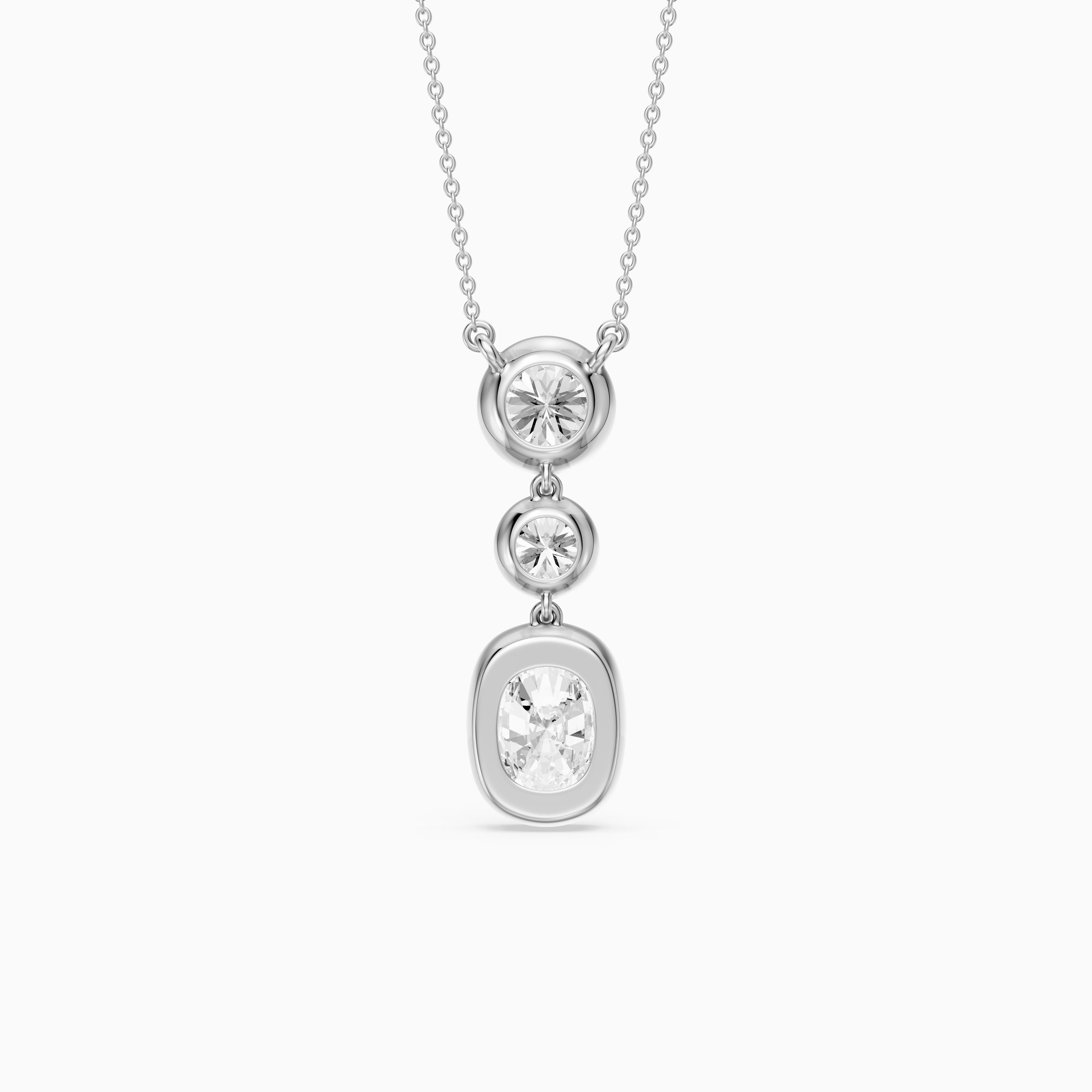 Demi Elongated Cushion and Round Bezel Lab Grown Diamond Drop Pendant