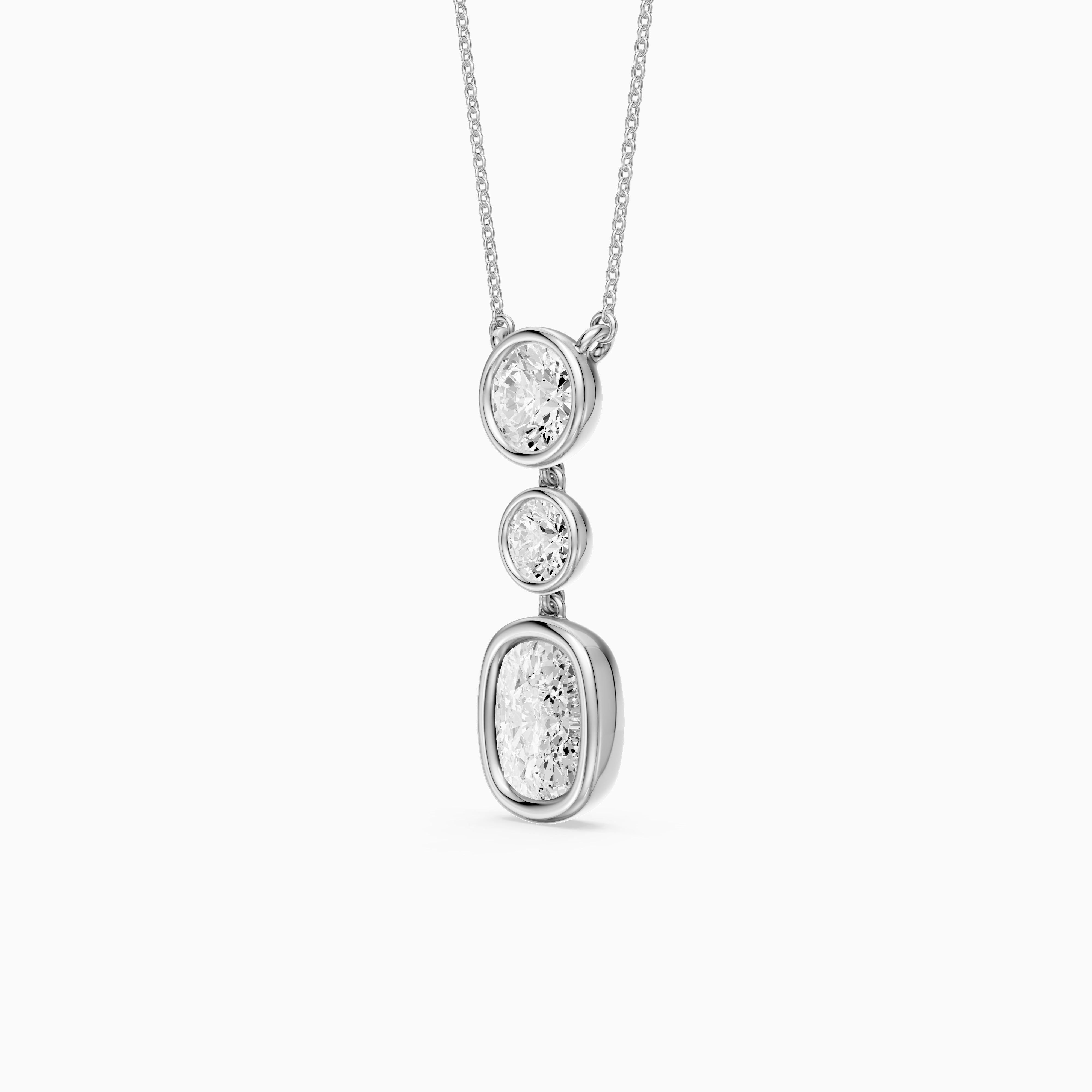 Demi Elongated Cushion and Round Bezel Lab Grown Diamond Drop Pendant