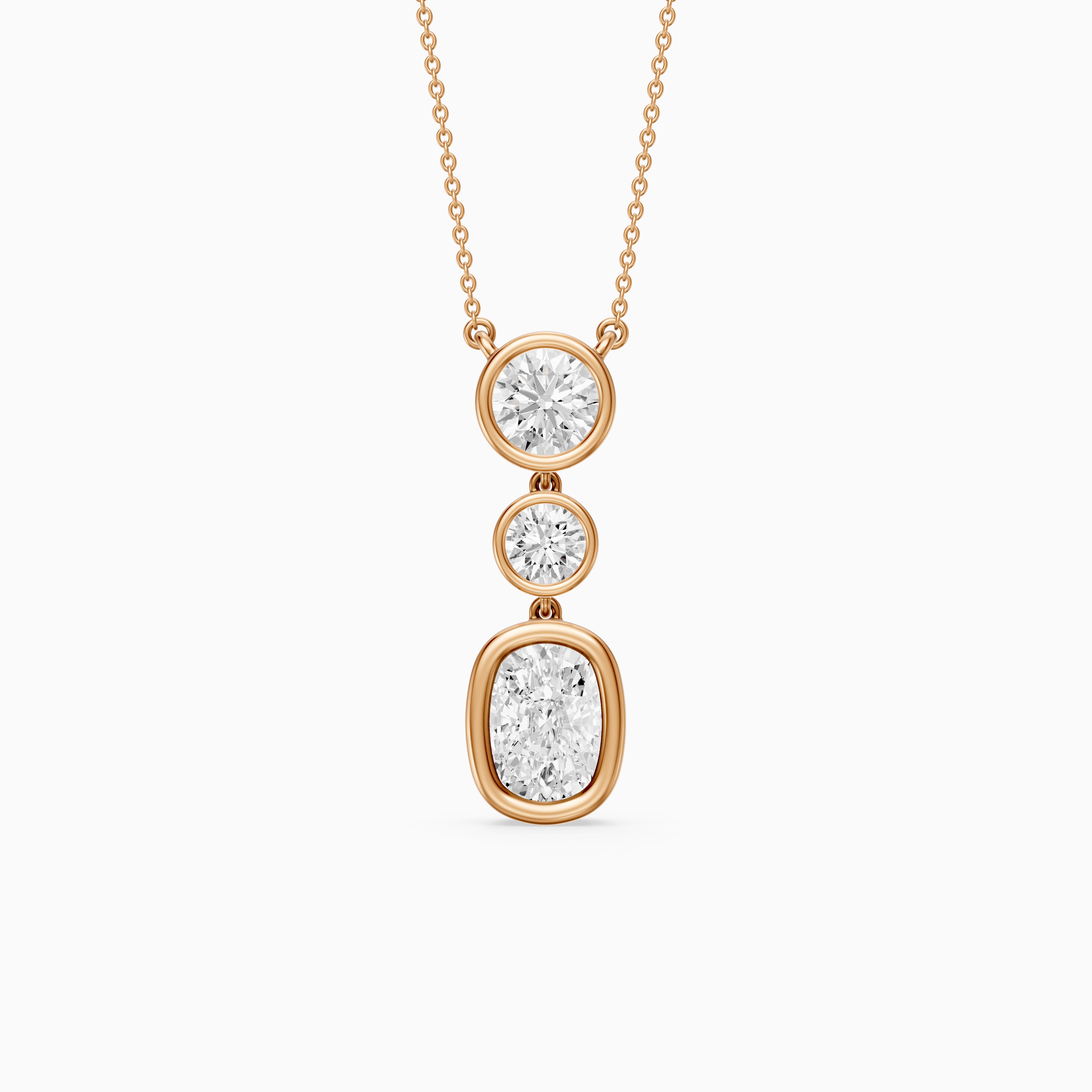 Demi Elongated Cushion and Round Bezel Lab Grown Diamond Drop Pendant